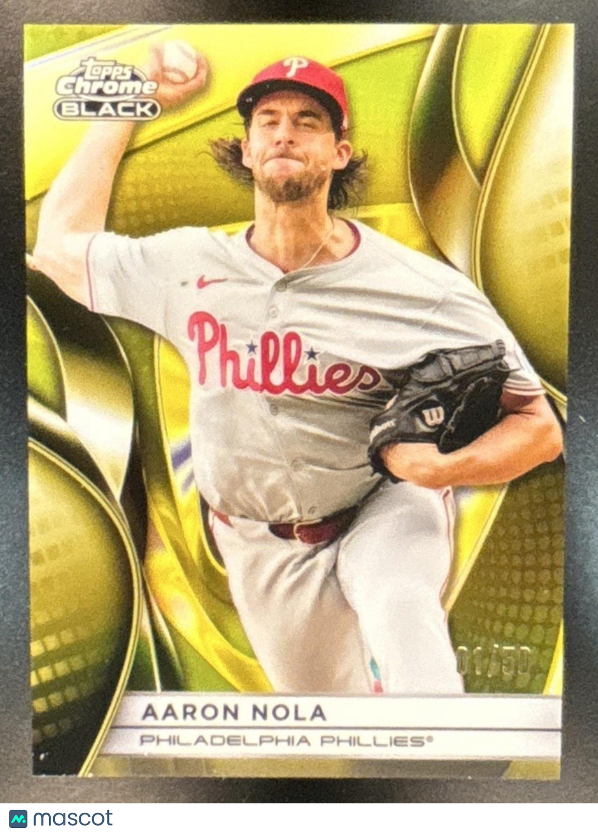 2025 Topps Chrome Black Aaron Nola Gold Refractor 1/50 #76 Philadelphia Phillies - Sports Cards