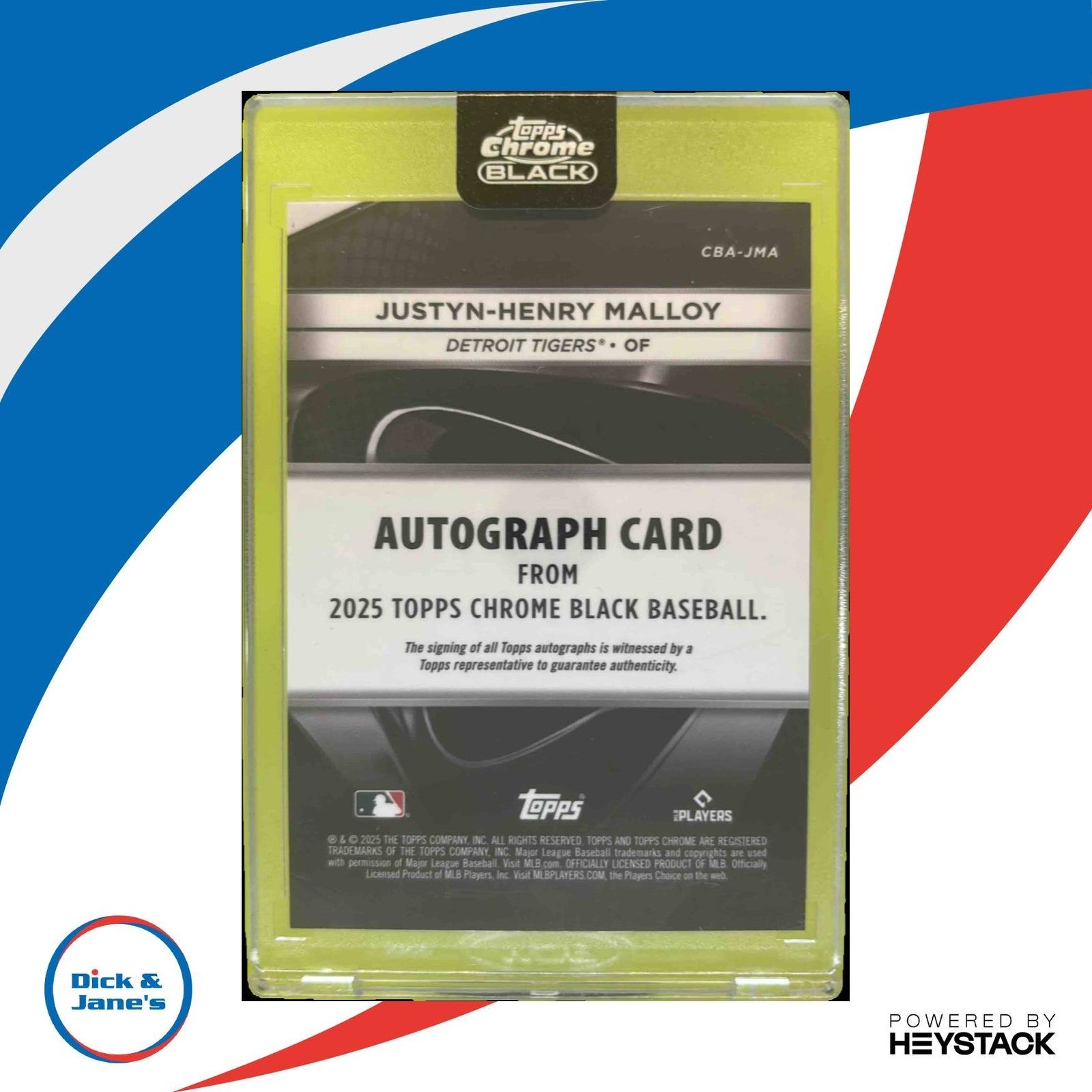 2025 Topps Chrome Black Justyn-Henry Malloy Auto #CBA-JMA RC Detroit Tigers - Sports Cards