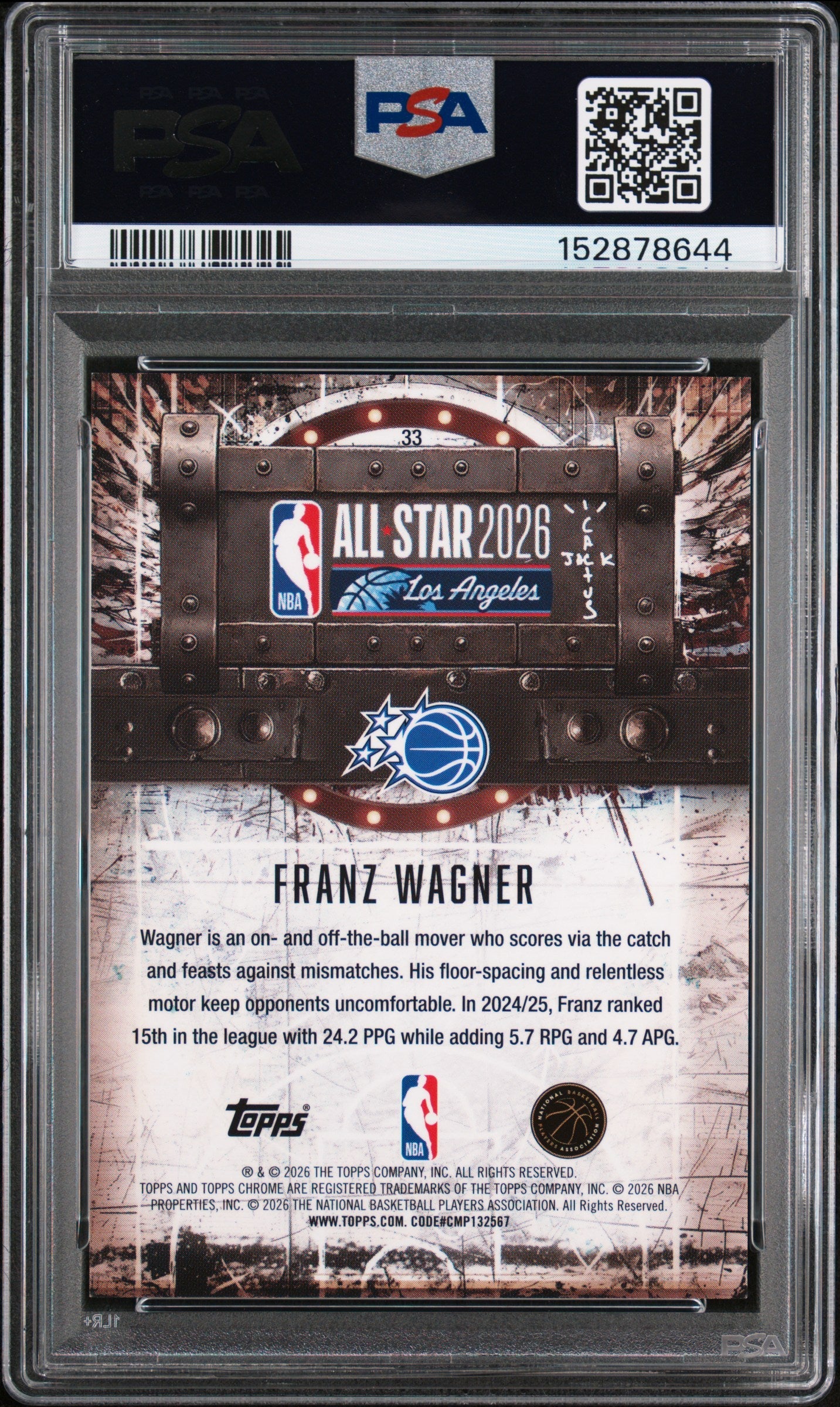 2025 Topps Chrome Cactus Jack Franz Wagner Orange Refractor #33 PSA 08/50 - Graded Sports Cards