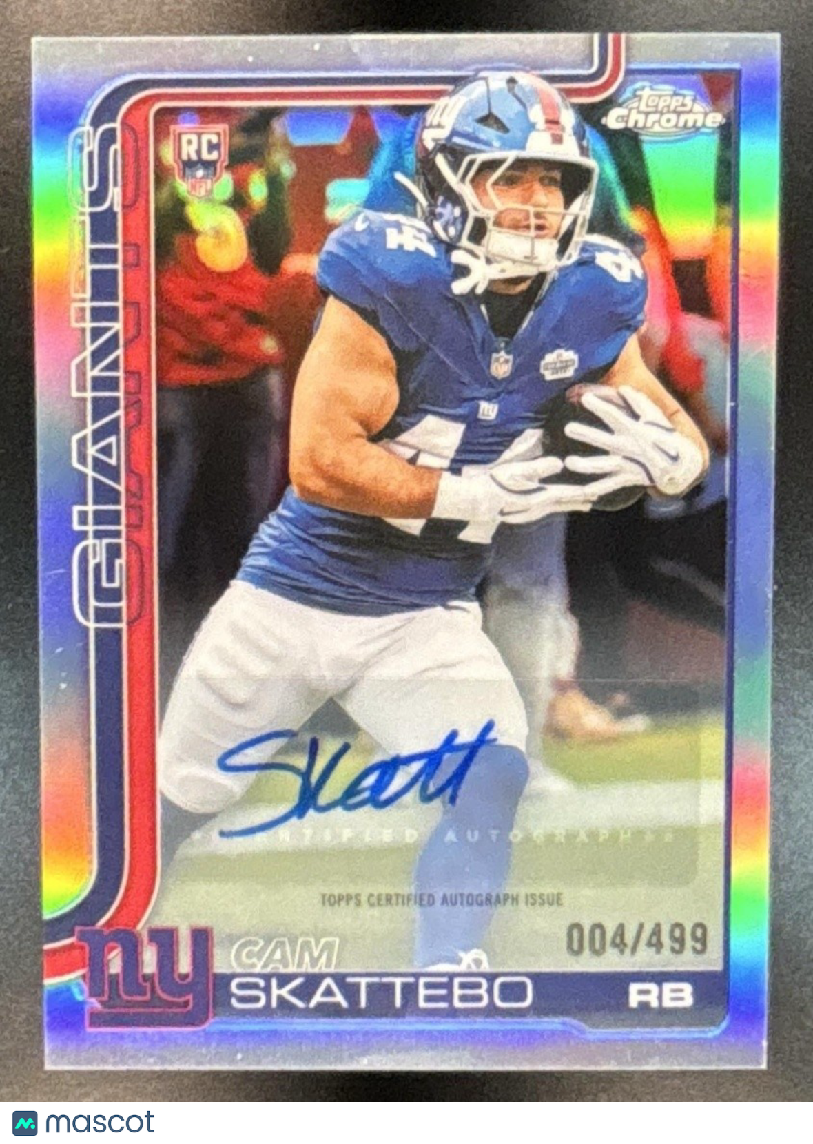 2025 Topps Chrome Cam Skattebo Auto Refractor /499 #RA-CS RC New York Giants - Sports Cards