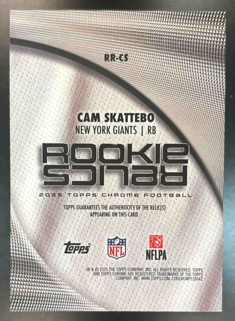 2025 Topps Chrome Cam Skattebo Rookie Relics #RR-CS MEM RC New York Giants - Sports Cards