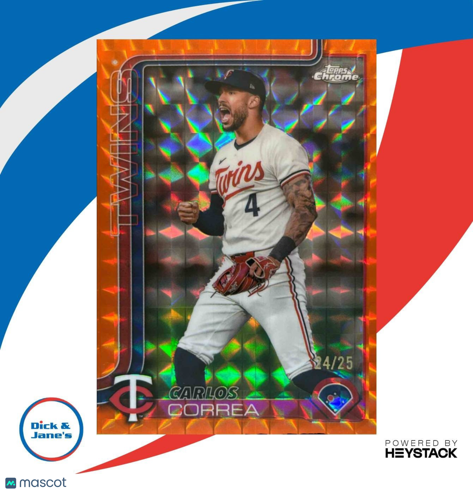 2025 Topps Chrome Carlos Correa Orange Geometric Refractor /25 #204 Twins - Sports Cards