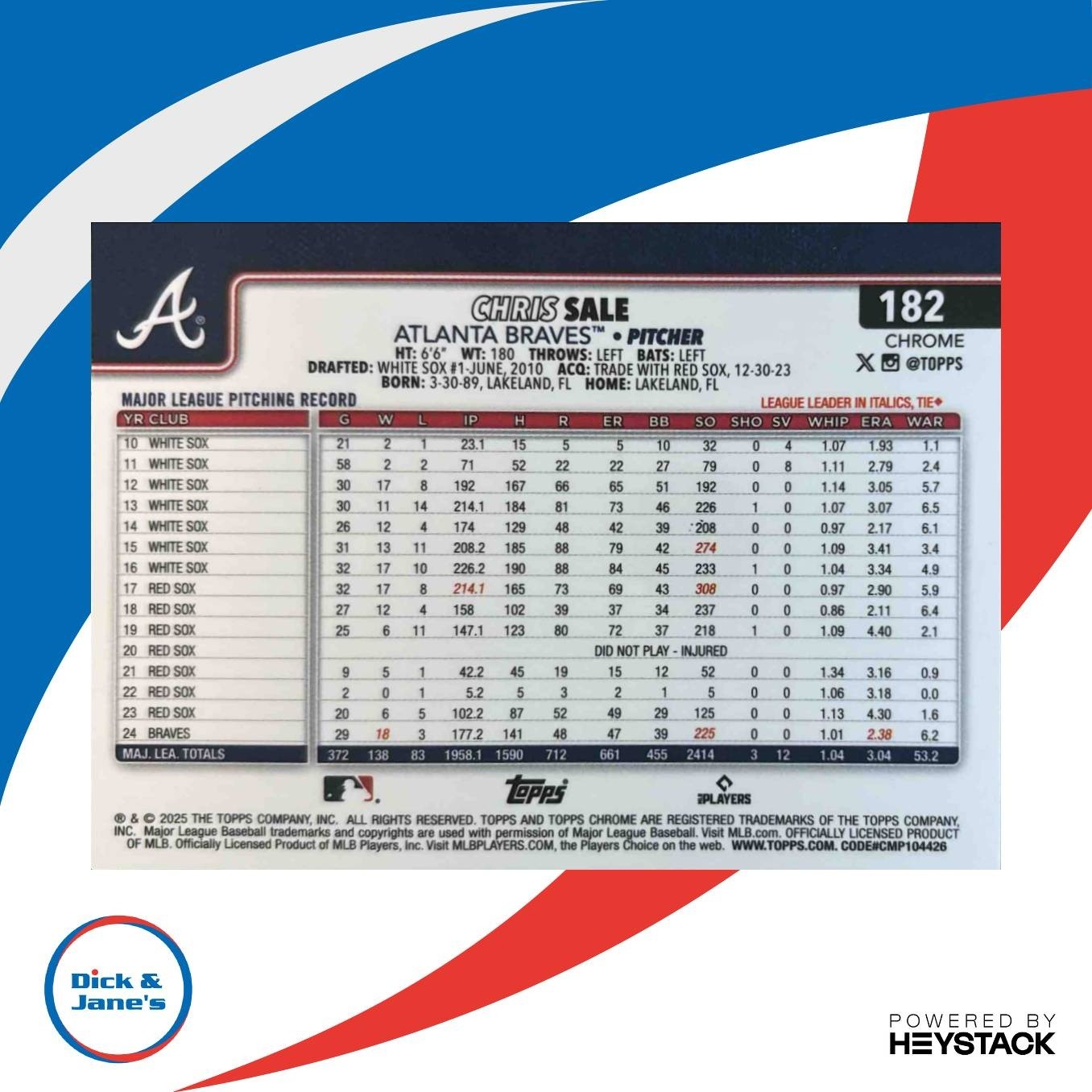 2025 Topps Chrome Chris Sale Orange Geometric Refractor /25 #182 Atlanta Braves - Sports Cards