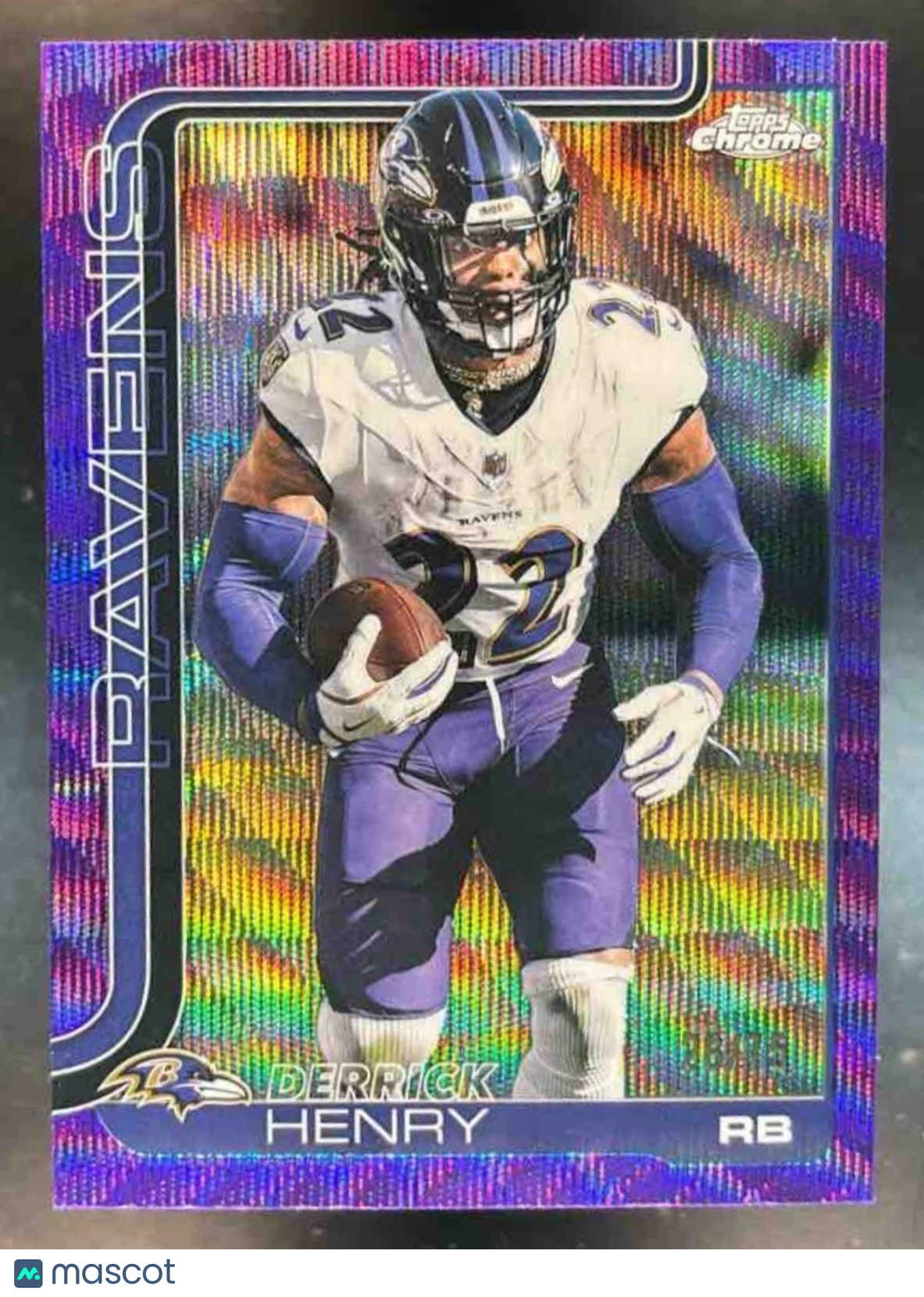 2025 Topps Chrome Derrick Henry Purple Wave Refractor /75 #25 Baltimore Ravens - Sports Cards