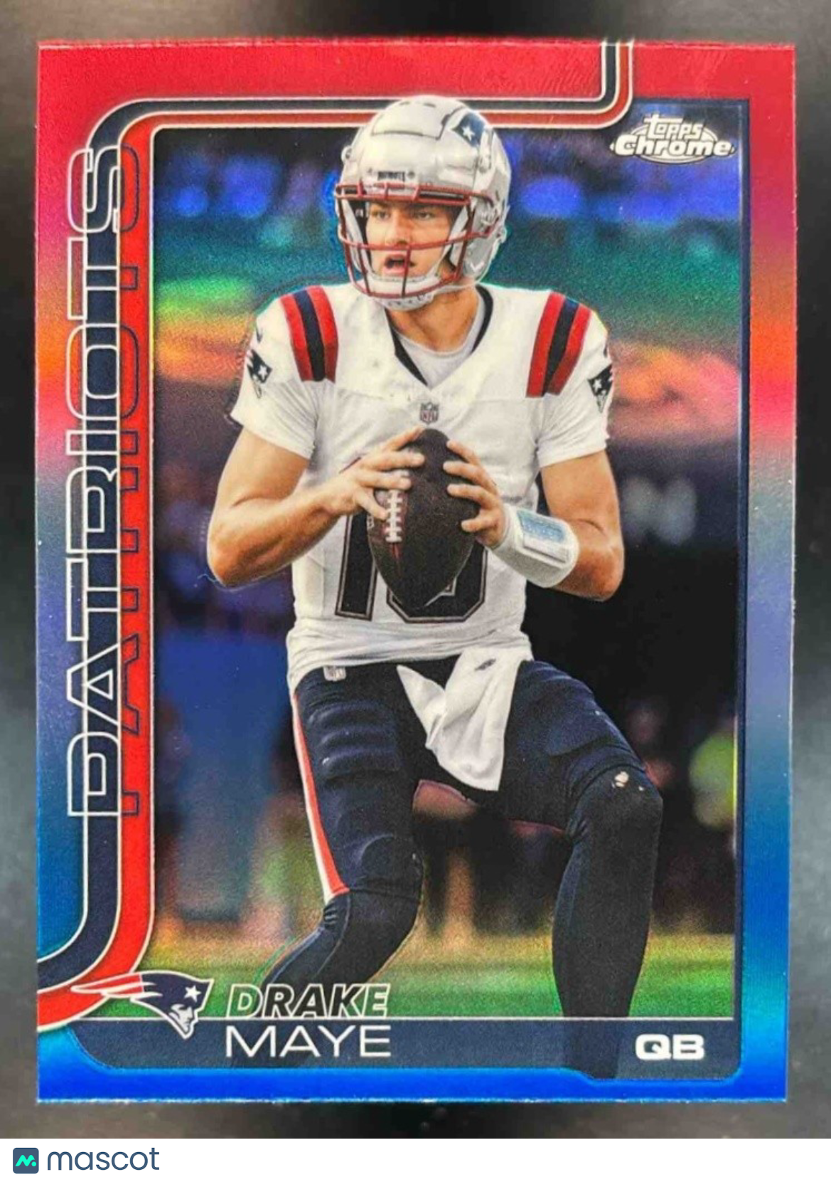 2025 Topps Chrome Drake Maye Red/White/Blue Refractor #207 New England Patriots - Sports Cards