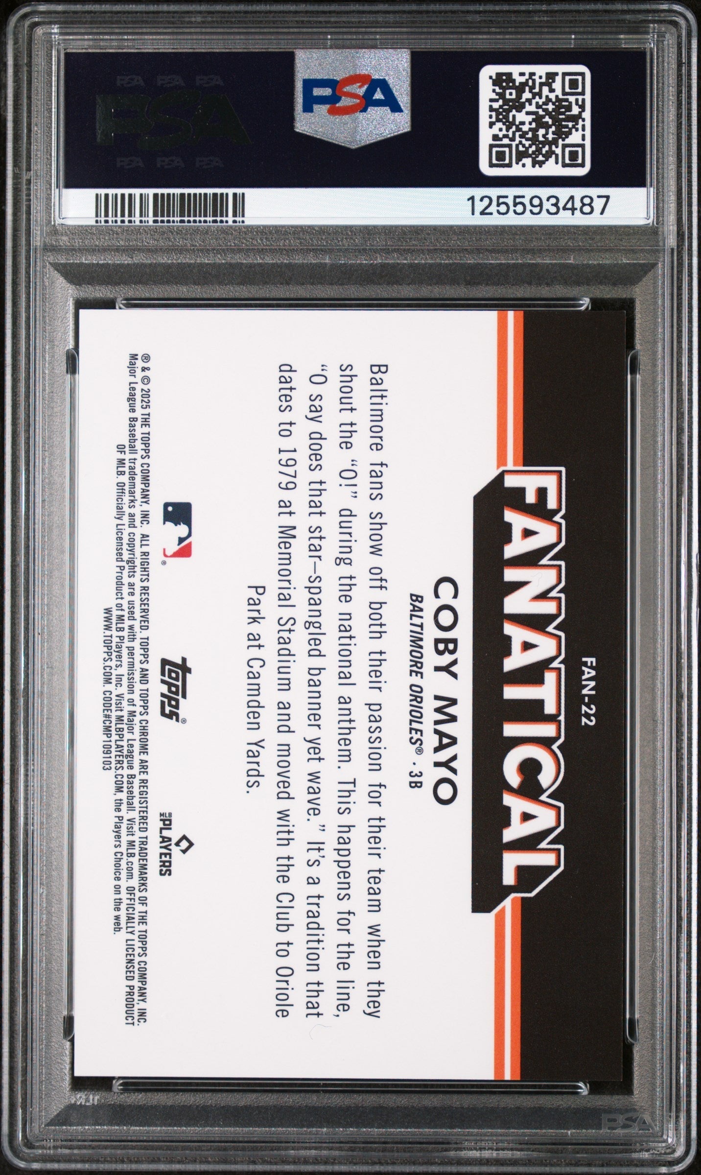 2025 Topps Chrome Fanatical Coby Mayo #FAN22 PSA 10 - Graded Sports Cards