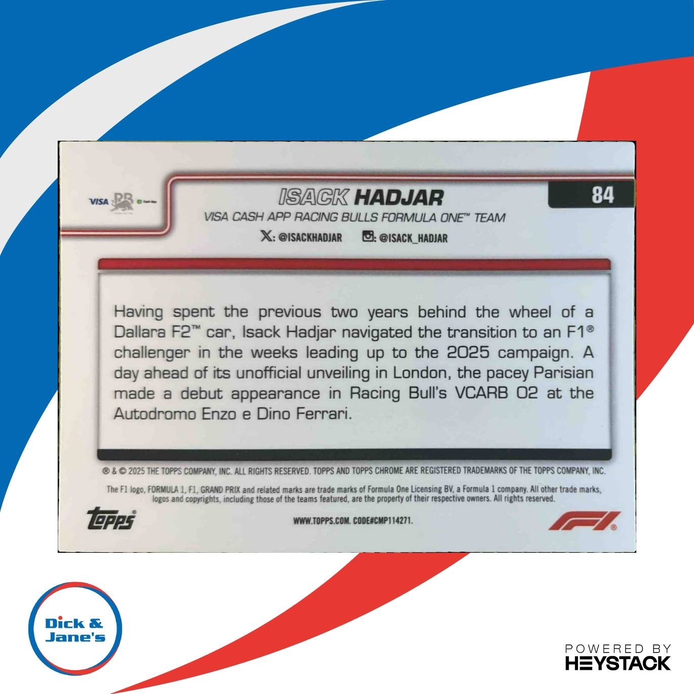 2025 Topps Chrome Formula 1 Isack Hadjar #84 RC - Sports Cards