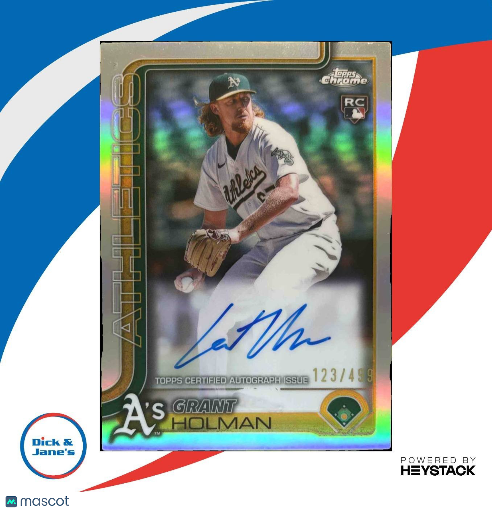 2025 Topps Chrome Grant Holman Rookie Auto Refractor /499 #RA-GHO RC Athletics - Sports Cards