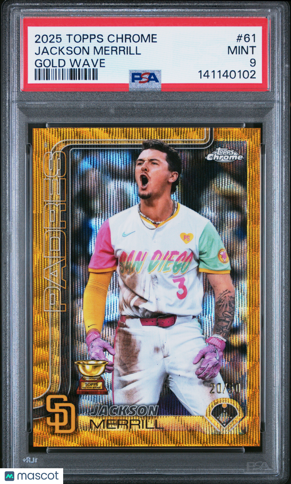 2025 Topps Chrome Jackson Merrill Gold Wave 20/50 PSA 9 MINT San Diego Padres - Graded Sports Cards