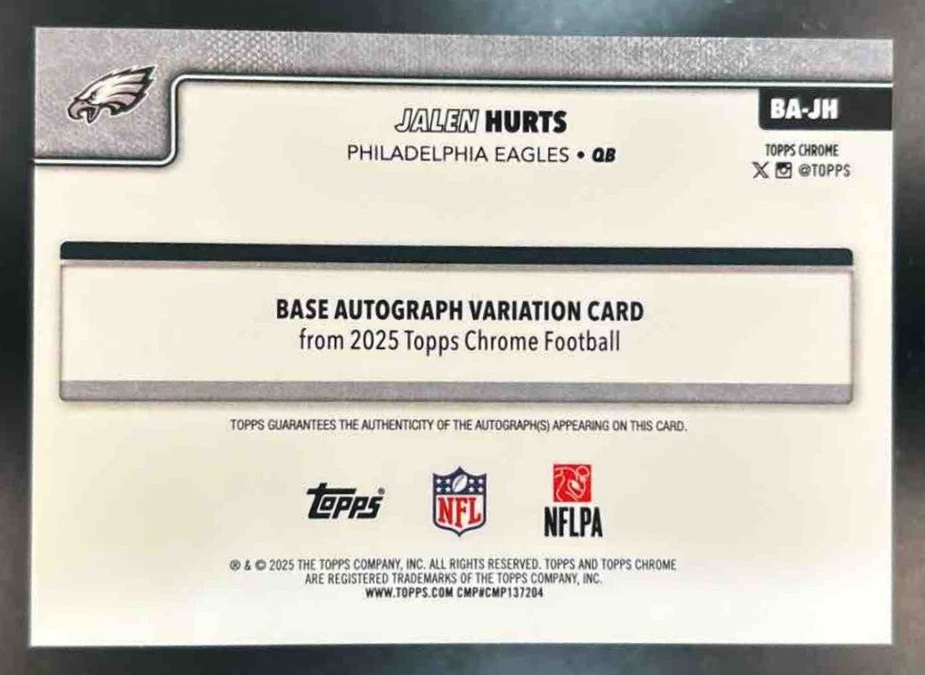 2025 Topps Chrome Jalen Hurts Auto Green Lava /99 #BA-JH Philadelphia Eagles - Sports Cards