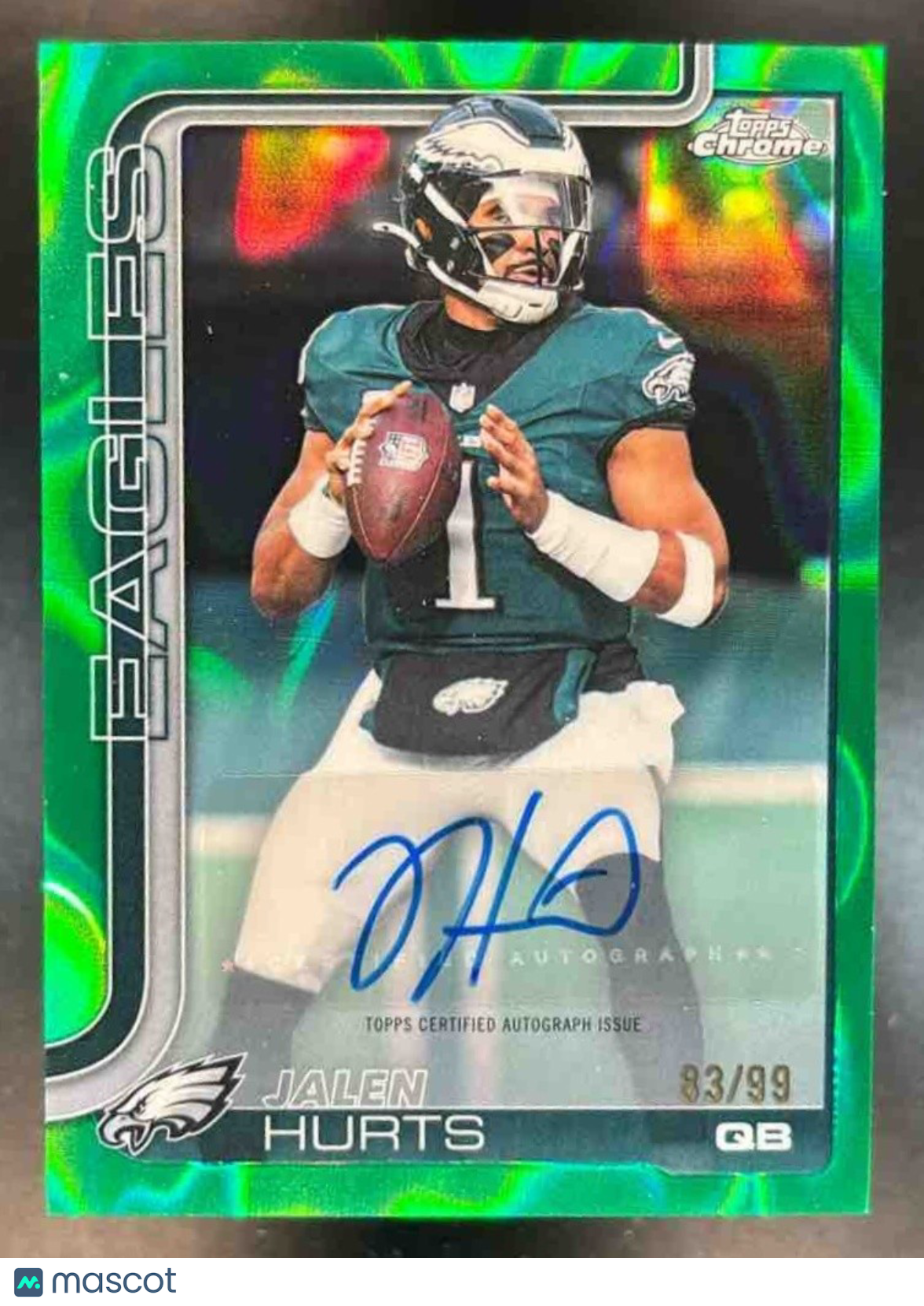 2025 Topps Chrome Jalen Hurts Auto Green Lava /99 #BA-JH Philadelphia Eagles - Sports Cards