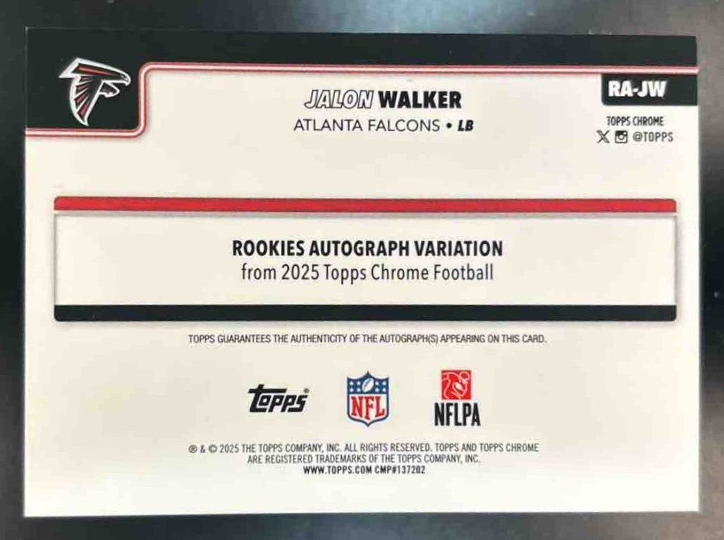 2025 Topps Chrome Jalon Walker Rookie Auto Gold Geometric /50 RC Atlanta Falcons - Sports Cards