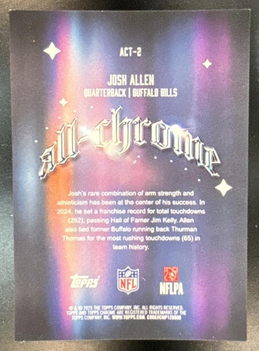 2025 Topps Chrome Josh Allen All Team Gold Refractor /50 #ACT-2 Buffalo Bills - Sports Cards