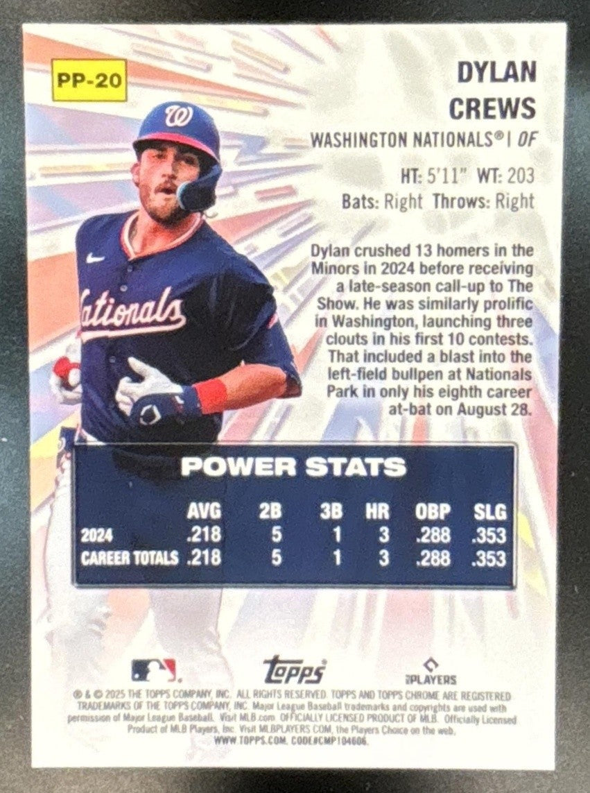 2025 Topps Chrome LogoFractor Dylan Crews Power Players Gold /50 RC Nationals - Sports Cards