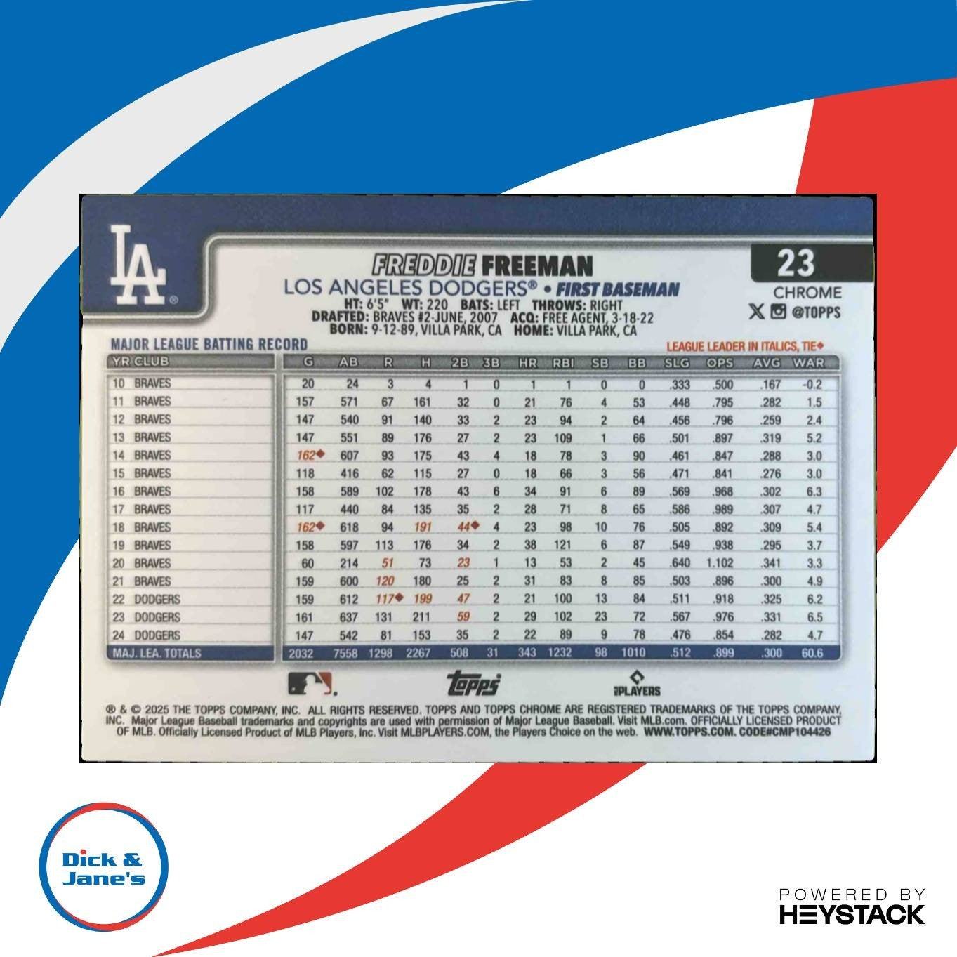 2025 Topps Chrome LogoFractor Freddie Freeman Purple /250 Los Angeles Dodgers - Sports Cards