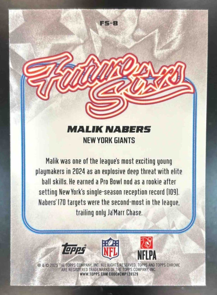 2025 Topps Chrome Malik Nabers Future Stars Pink /250 #FS-8 SP New York Giants - Sports Cards
