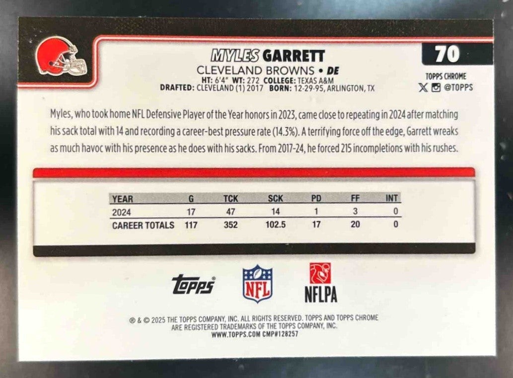 2025 Topps Chrome Myles Garrett Neon Pulse Refractor #70 Cleveland Browns - Sports Cards
