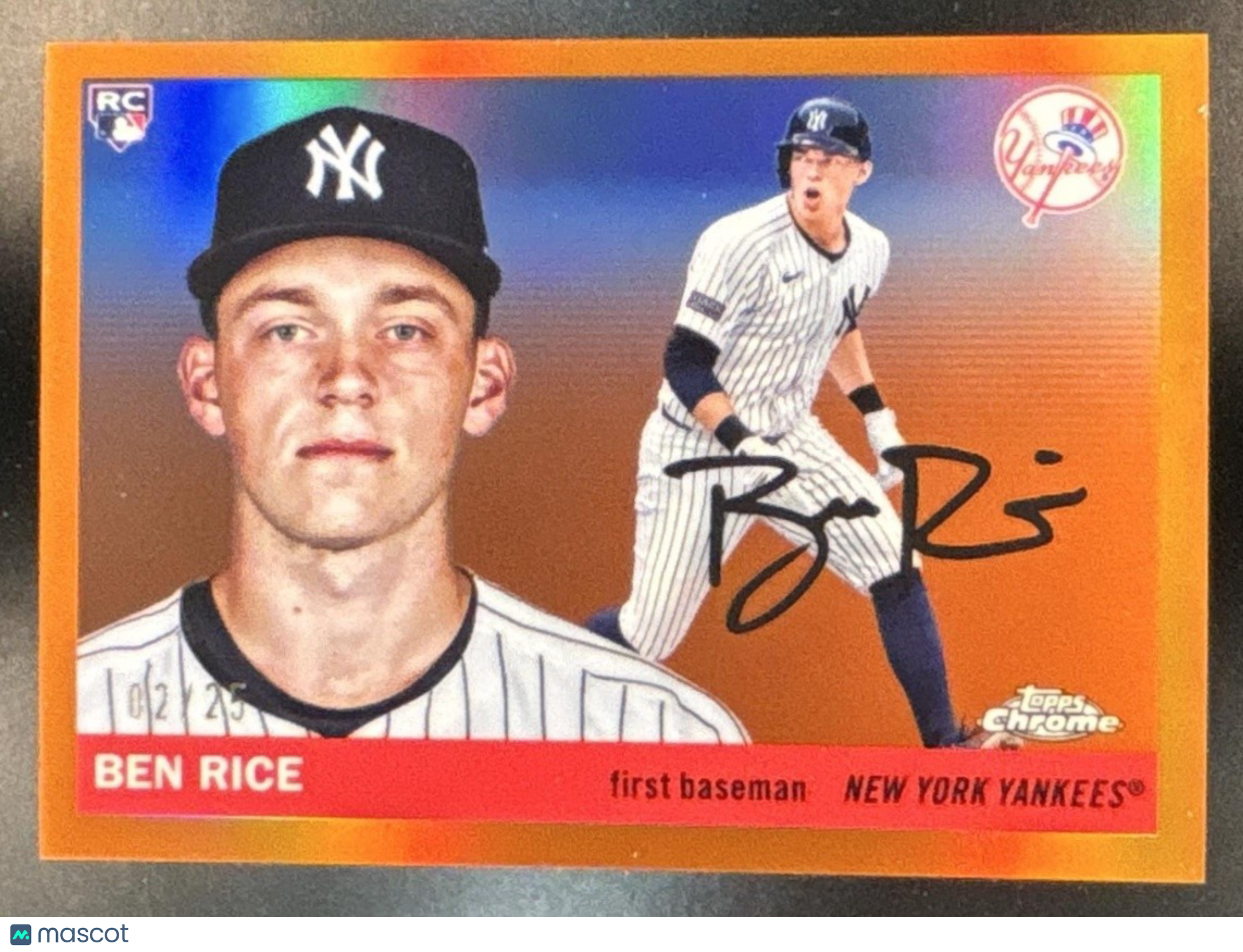 2025 Topps Chrome Platinum Anniversary Ben Rice Orange /25 #311 RC Yankees - Sports Cards
