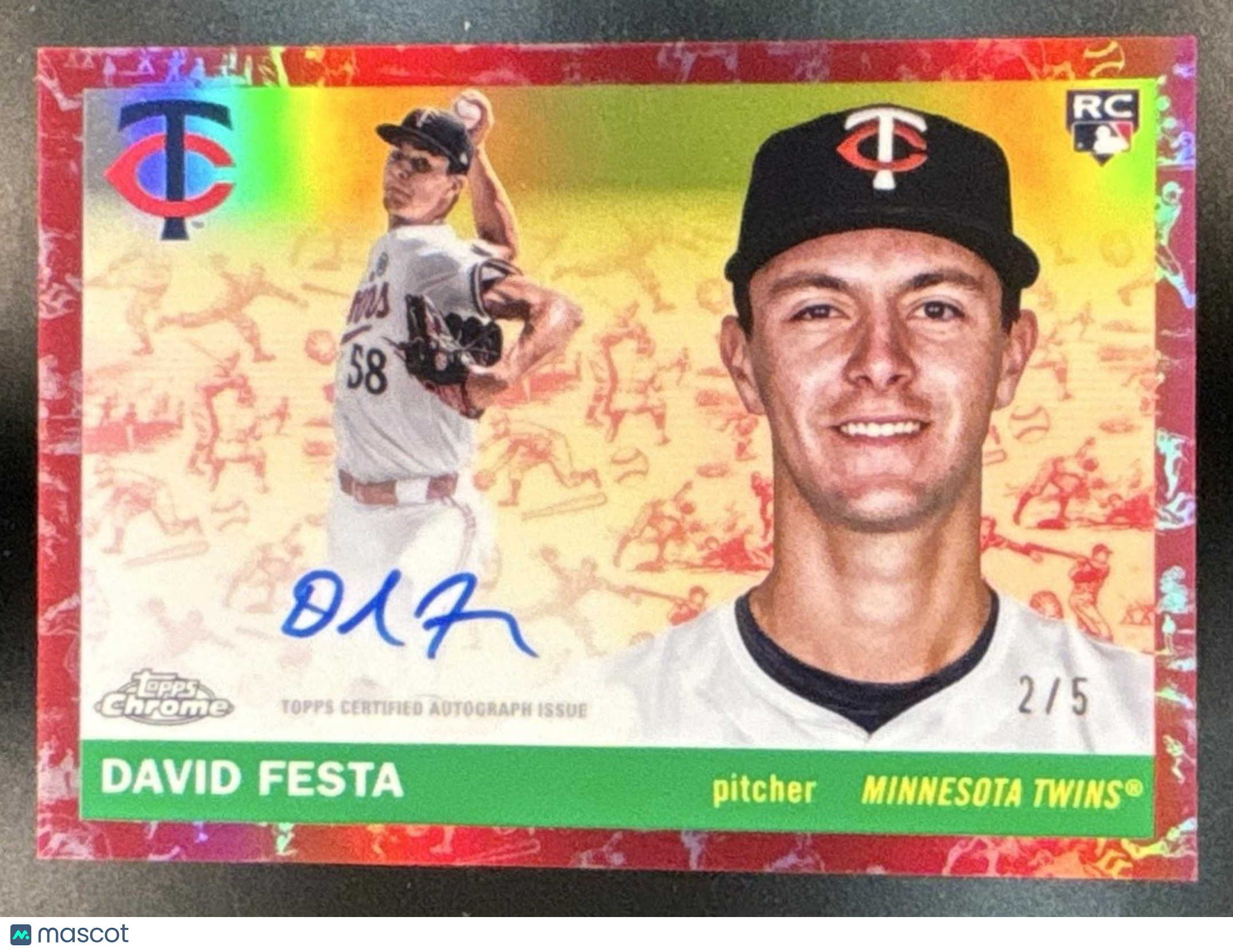 2025 Topps Chrome Platinum Anniversary David Festa Auto Toile Cream/Red /5 RC - Sports Cards