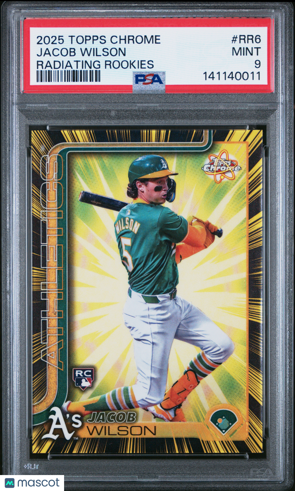 2025 Topps Chrome Radiating Rookies Jacob Wilson Rookie PSA 9 MINT Athletics - Graded Sports Cards