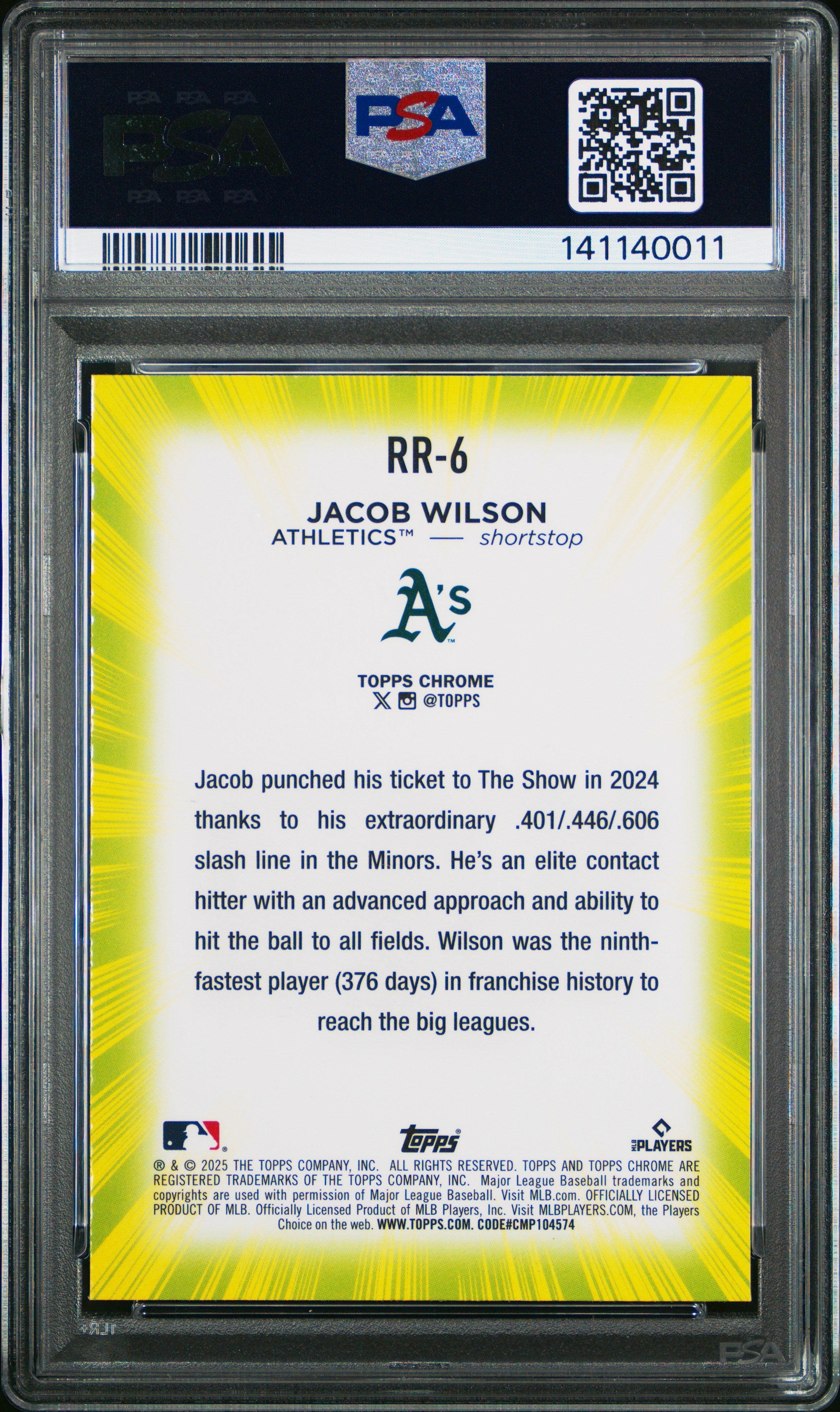 2025 Topps Chrome Radiating Rookies Jacob Wilson Rookie PSA 9 MINT Athletics - Graded Sports Cards