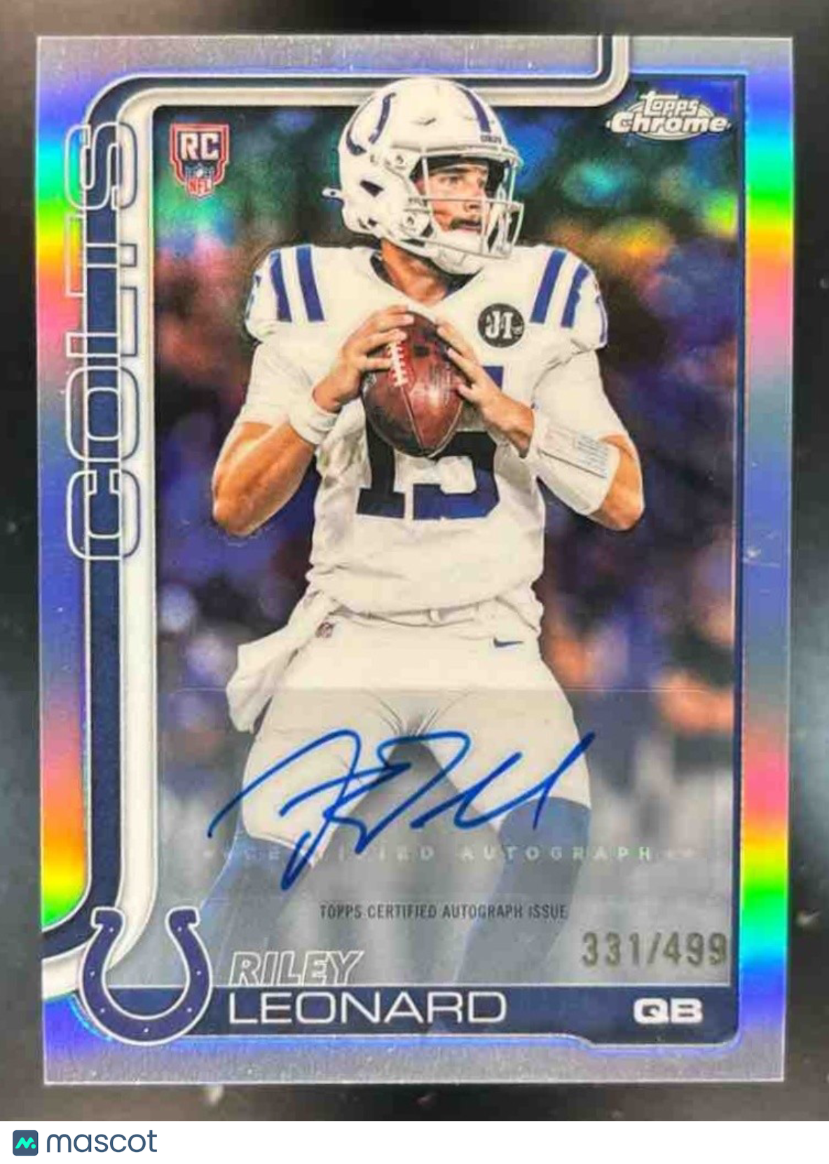 2025 Topps Chrome Riley Leonard Auto Refractor /499 RA-RL RC Indianapolis Colts - Sports Cards