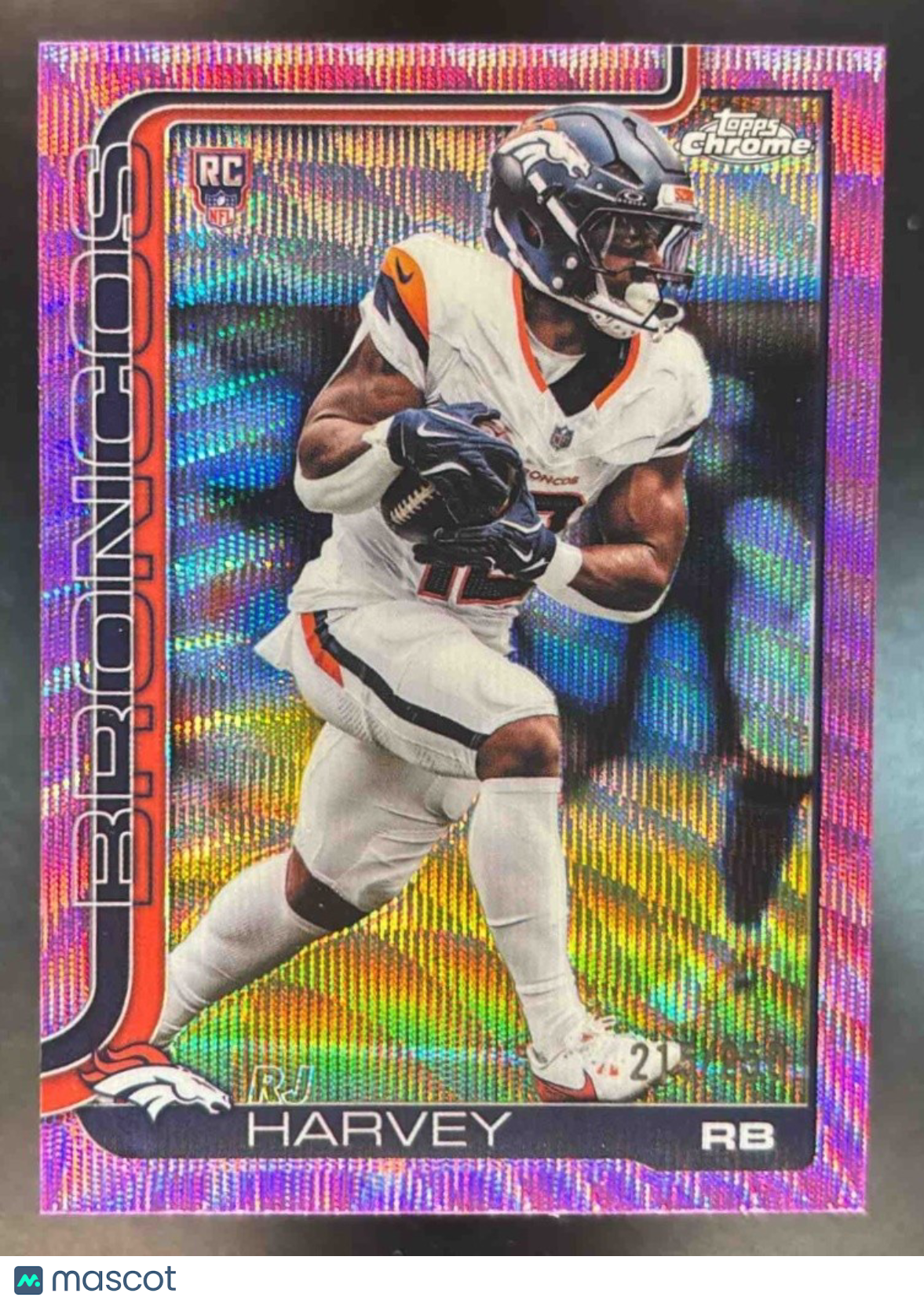 2025 Topps Chrome RJ Harvey Pink Wave Refractor /250 #330 RC Denver Broncos - Sports Cards