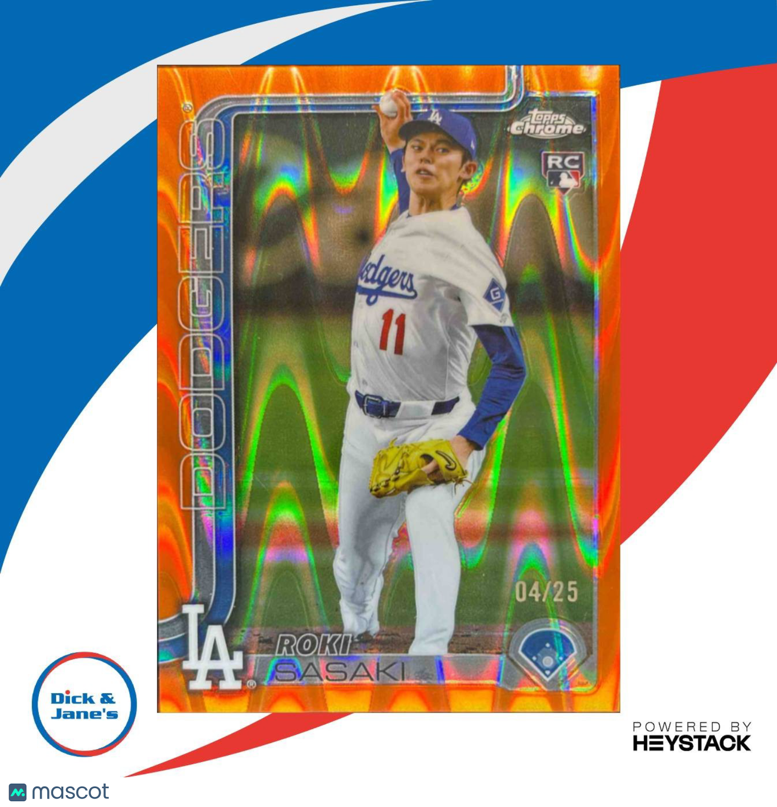 2025 Topps Chrome Roki Sasaki Orange RayWave Refractor 4/25 #217 RC Dodgers - Sports Cards