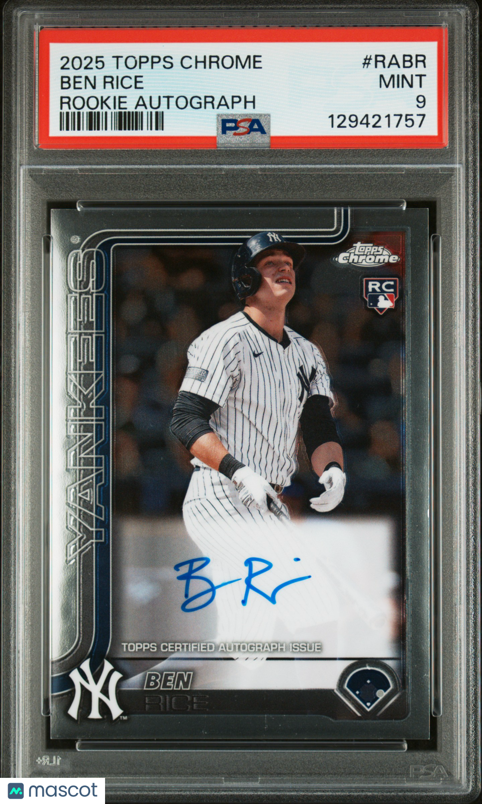 2025 Topps Chrome Rookie Auto Ben Rice Rookie PSA 9 MINT New York Yankees - Graded Sports Cards