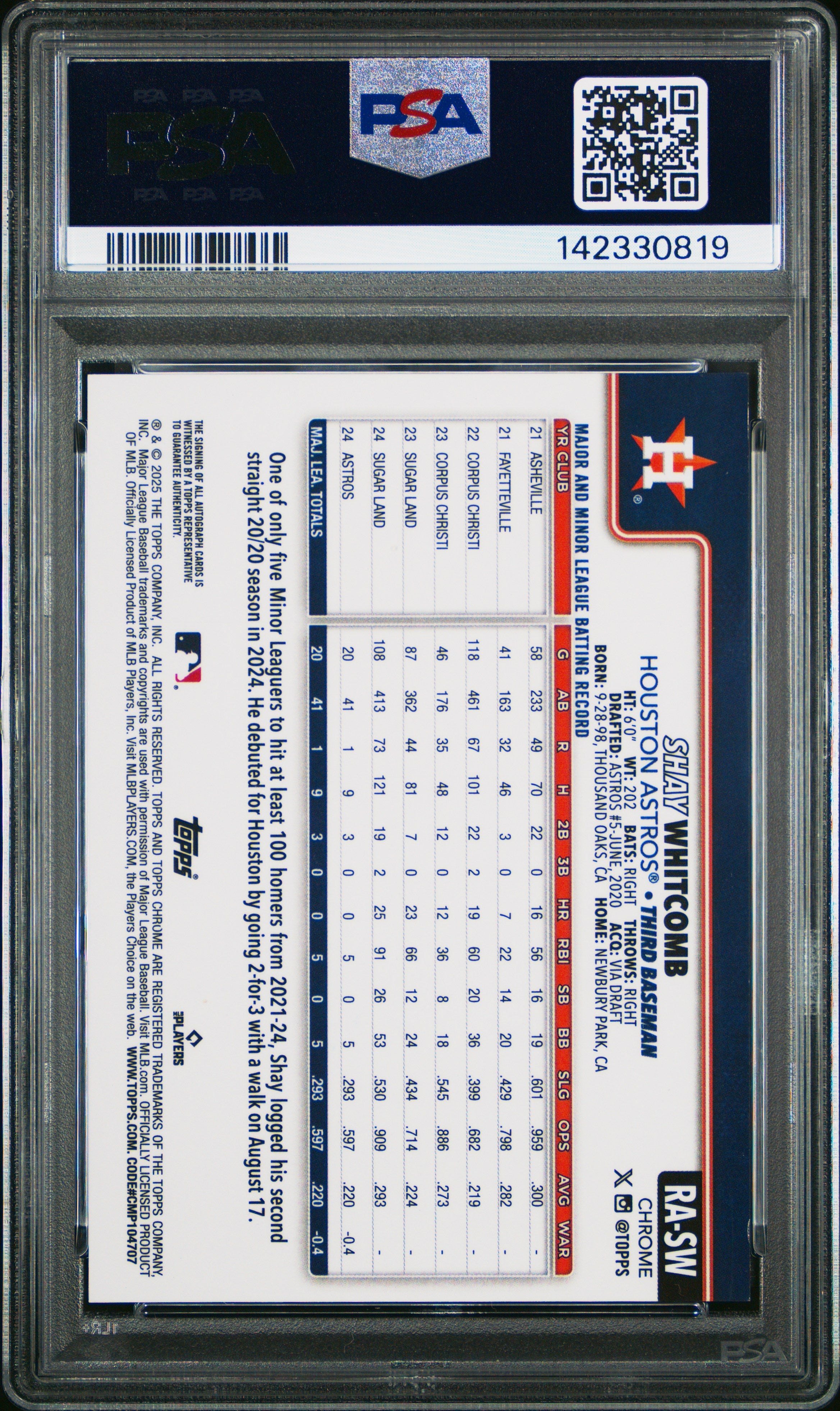 2025 Topps Chrome Rookie Autographs Shay Whitcomb Orange Wave 18/25 PSA 9 MINT - Graded Sports Cards