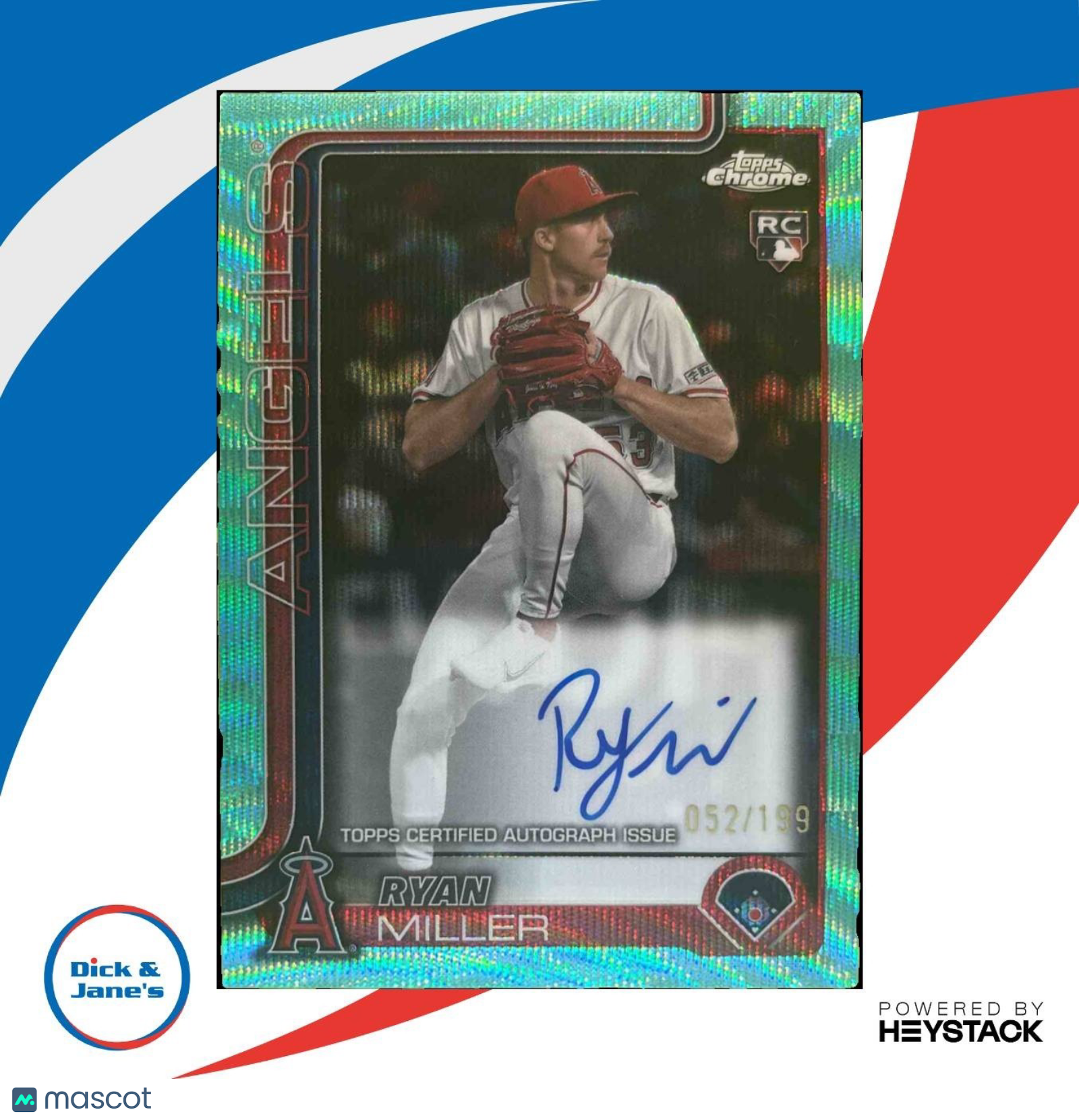 2025 Topps Chrome Ryan Miller Rookie Auto Aqua Wave /199 RC Los Angeles Angels - Sports Cards