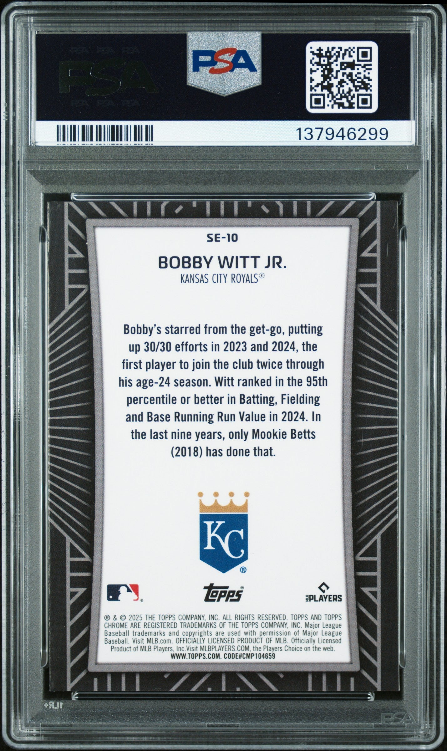 2025 Topps Chrome Shadow Etch Bobby Witt JR. #SE10 PSA 9 MINT Kansas City Royals - Graded Sports Cards