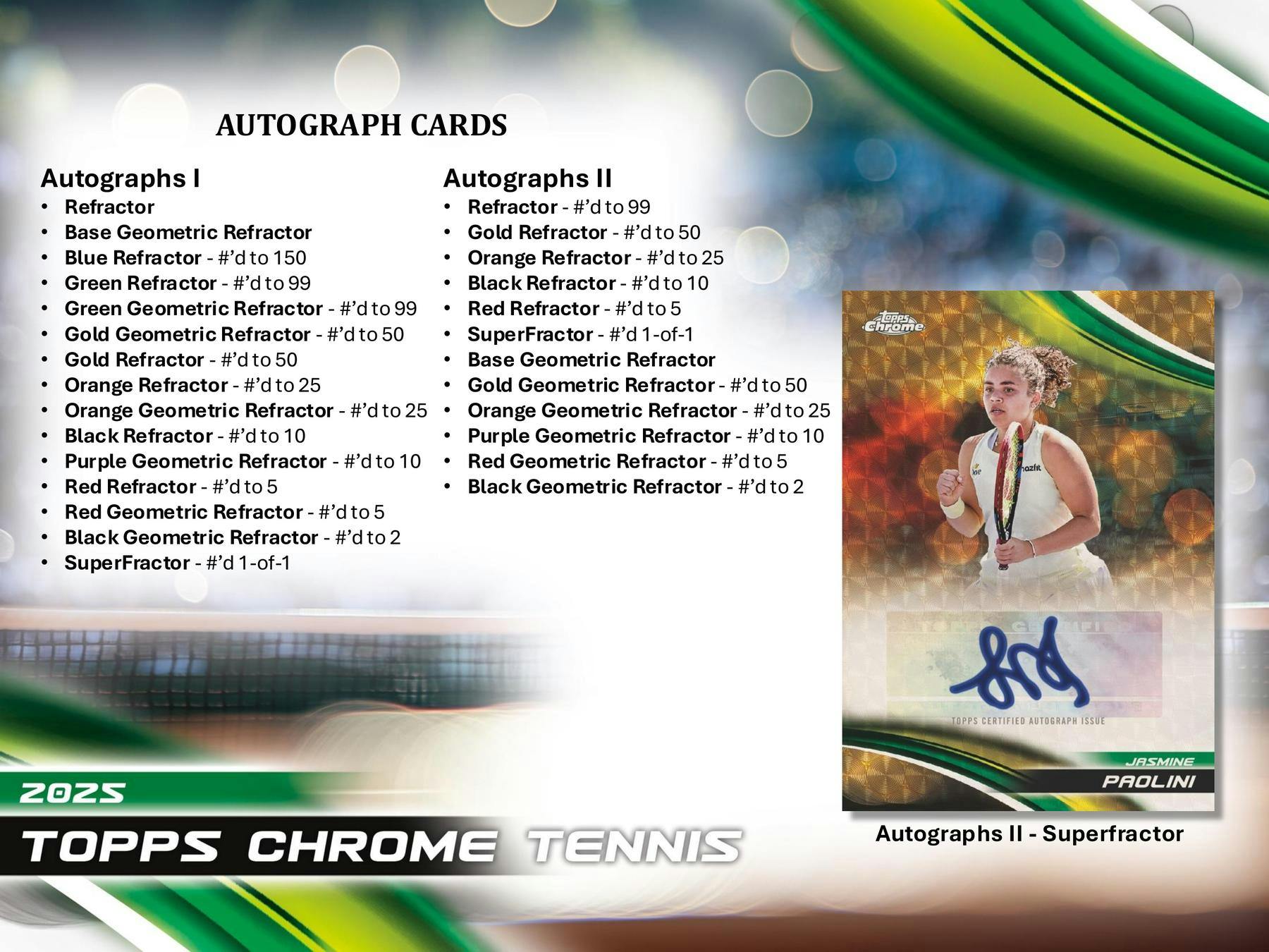 2025 Topps Chrome Tennis Hobby Box (2 Autos) - Tennis Hobby Box