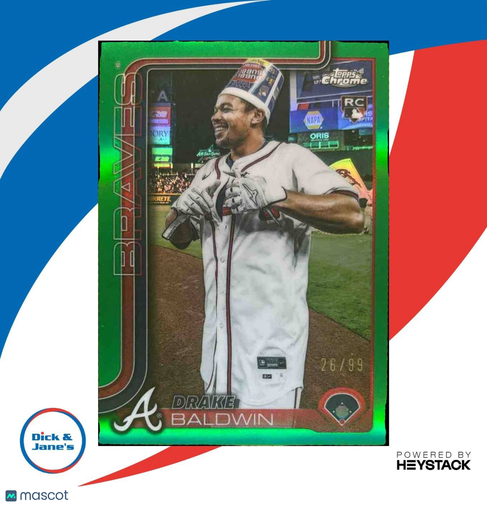 2025 Topps Chrome Update Drake Baldwin Image Variation Green /99 RC SSP Braves - Sports Cards