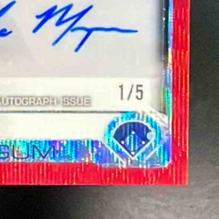2025 Topps Chrome Update Jake Mangum #AC-JM Auto Red Wave Refractor 1/5 RC Rays - Sports Cards
