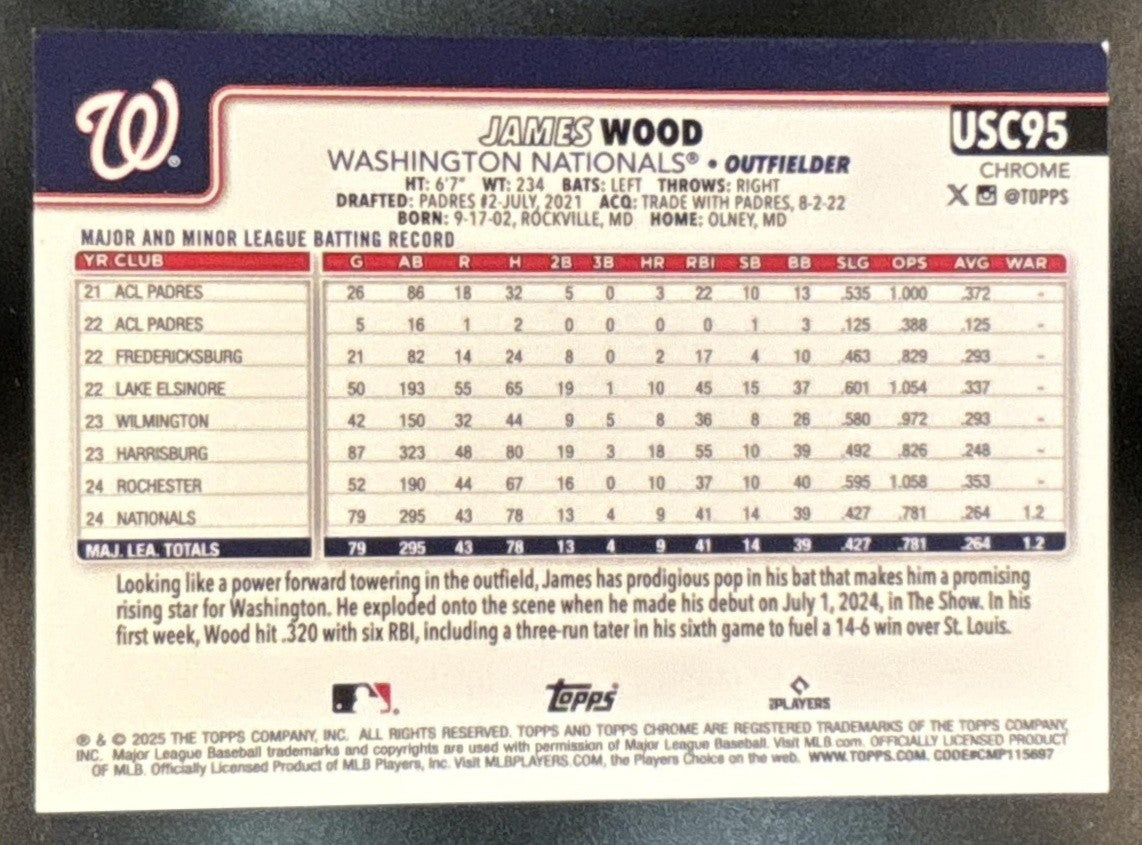2025 Topps Chrome Update James Wood Image Variation Green /99 #USC95 RC SSP - Sports Cards