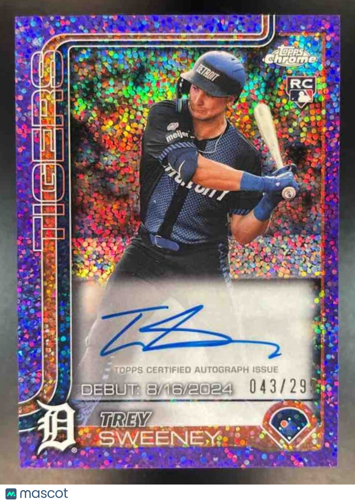 2025 Topps Chrome Update Trey Sweeney Auto Purple Speckle /299 RC Detroit Tigers - Sports Cards