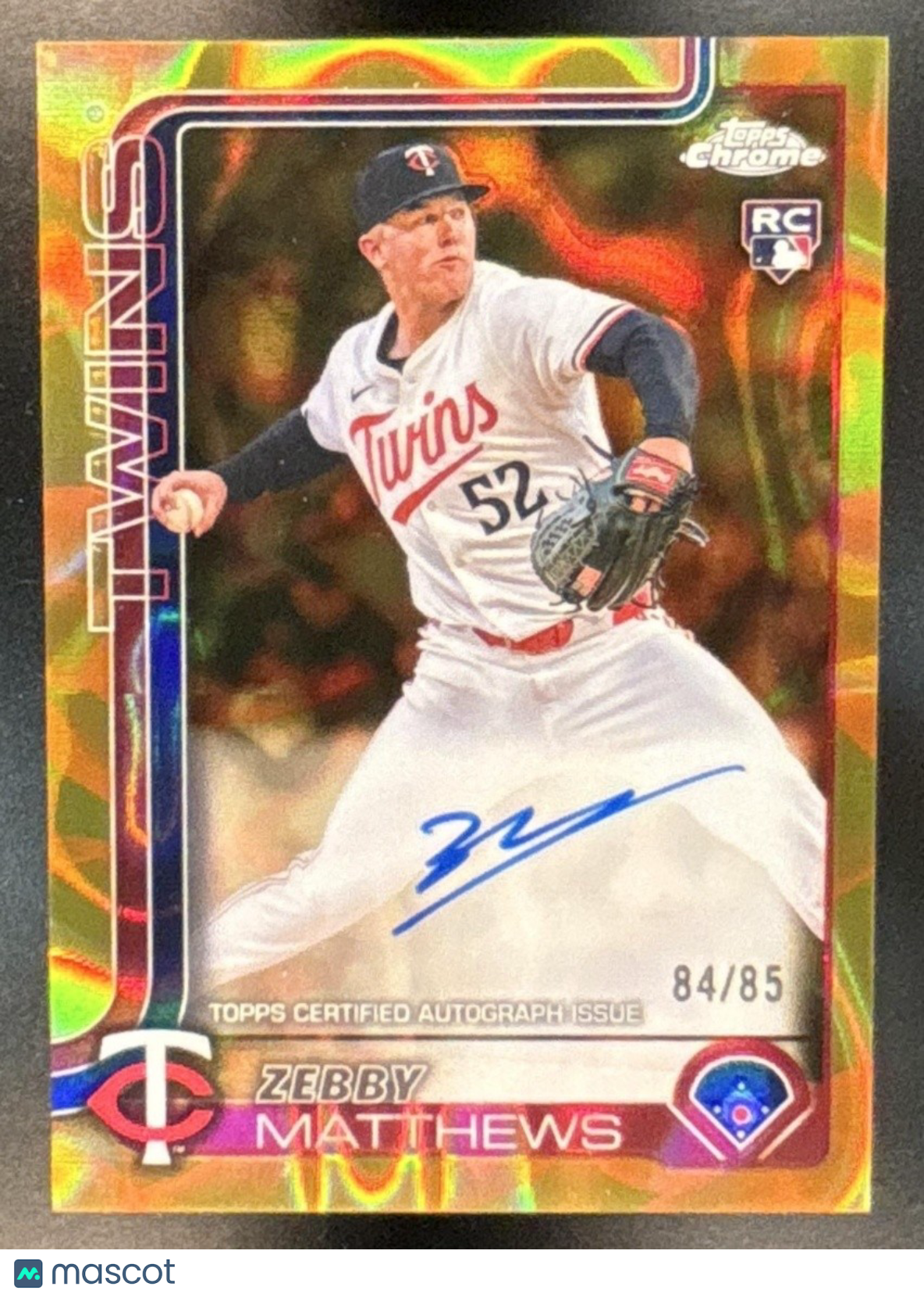 2025 Topps Chrome Update Zebby Matthews Lava Lamp Auto Gold/Orange /85 RC Twins - Sports Cards