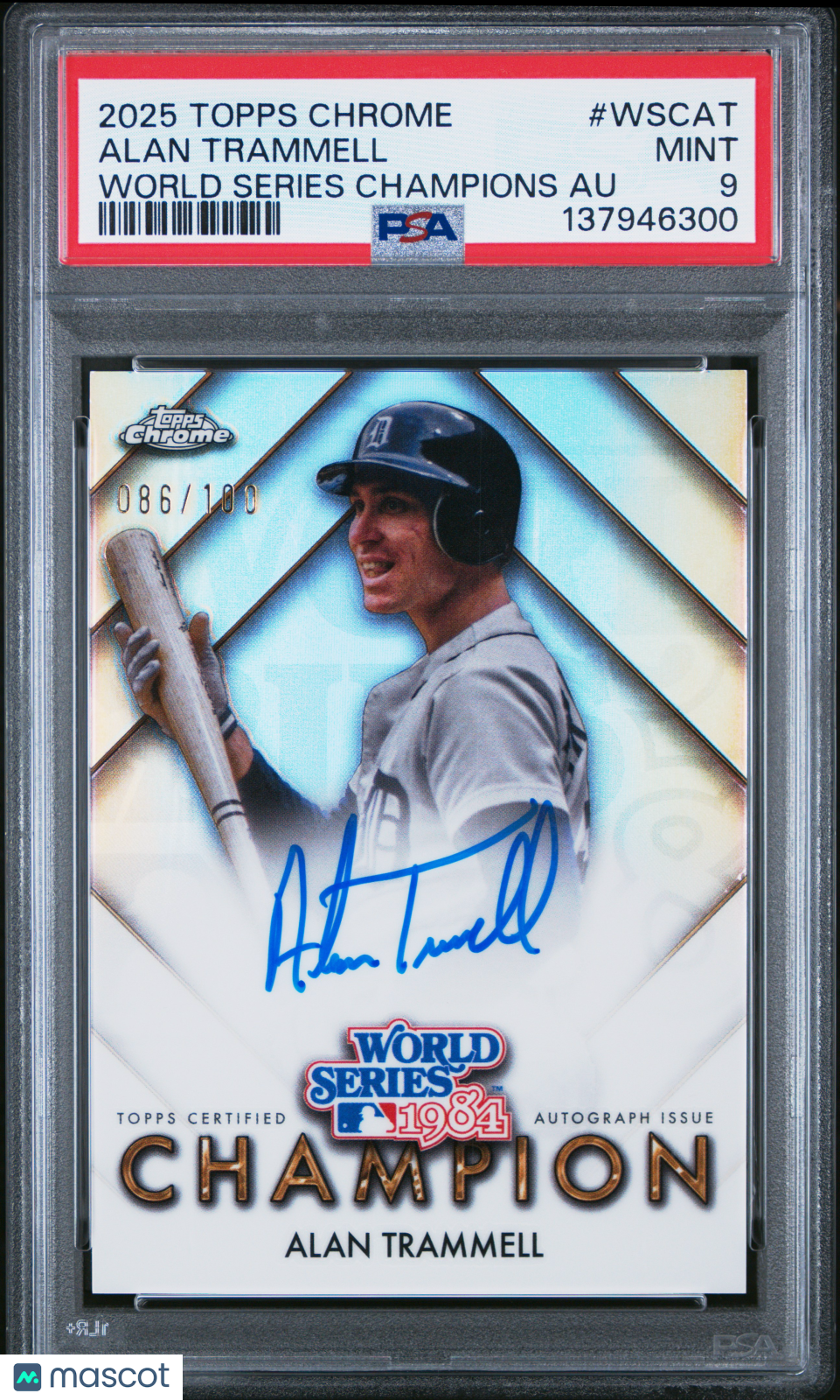 2025 Topps Chrome World Series Champions Auto Alan Trammell /100 PSA 9 MINT - Graded Sports Cards