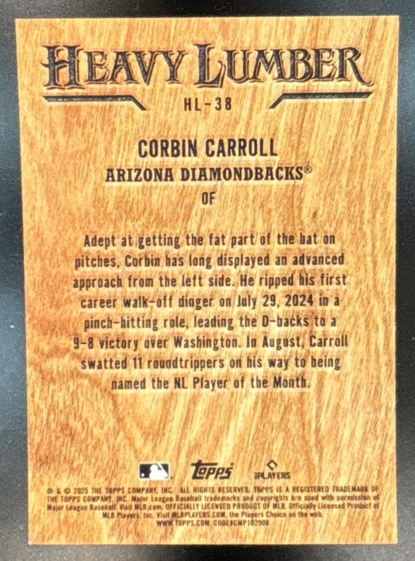 2025 Topps Corbin Carroll Heavy Lumber #HL-38 Arizona Diamondbacks - Sports Cards