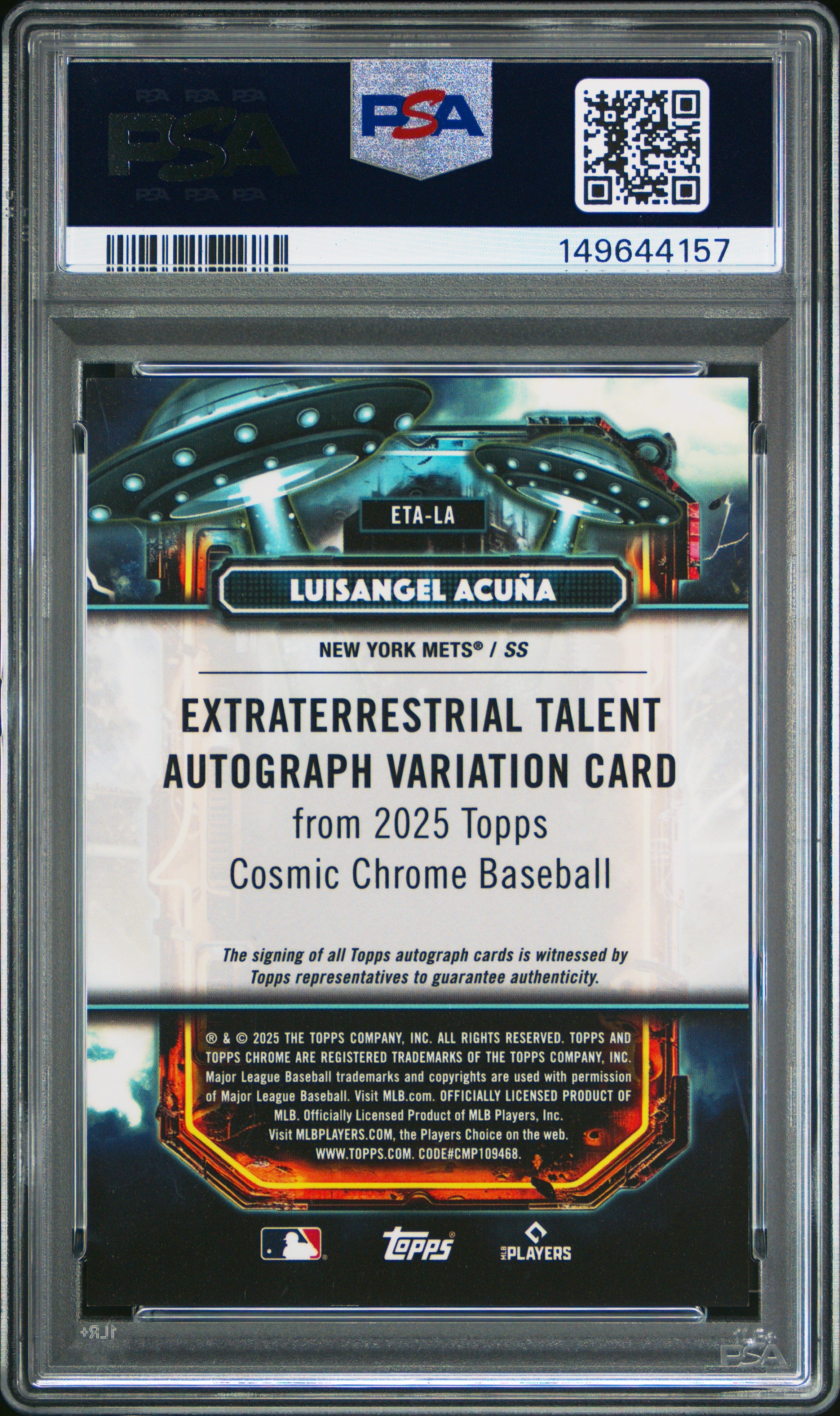 2025 Topps Cosmic Chrome Extraterrestrial Talent Auto Luisangel Acuna /5 PSA 9 - Graded Sports Cards