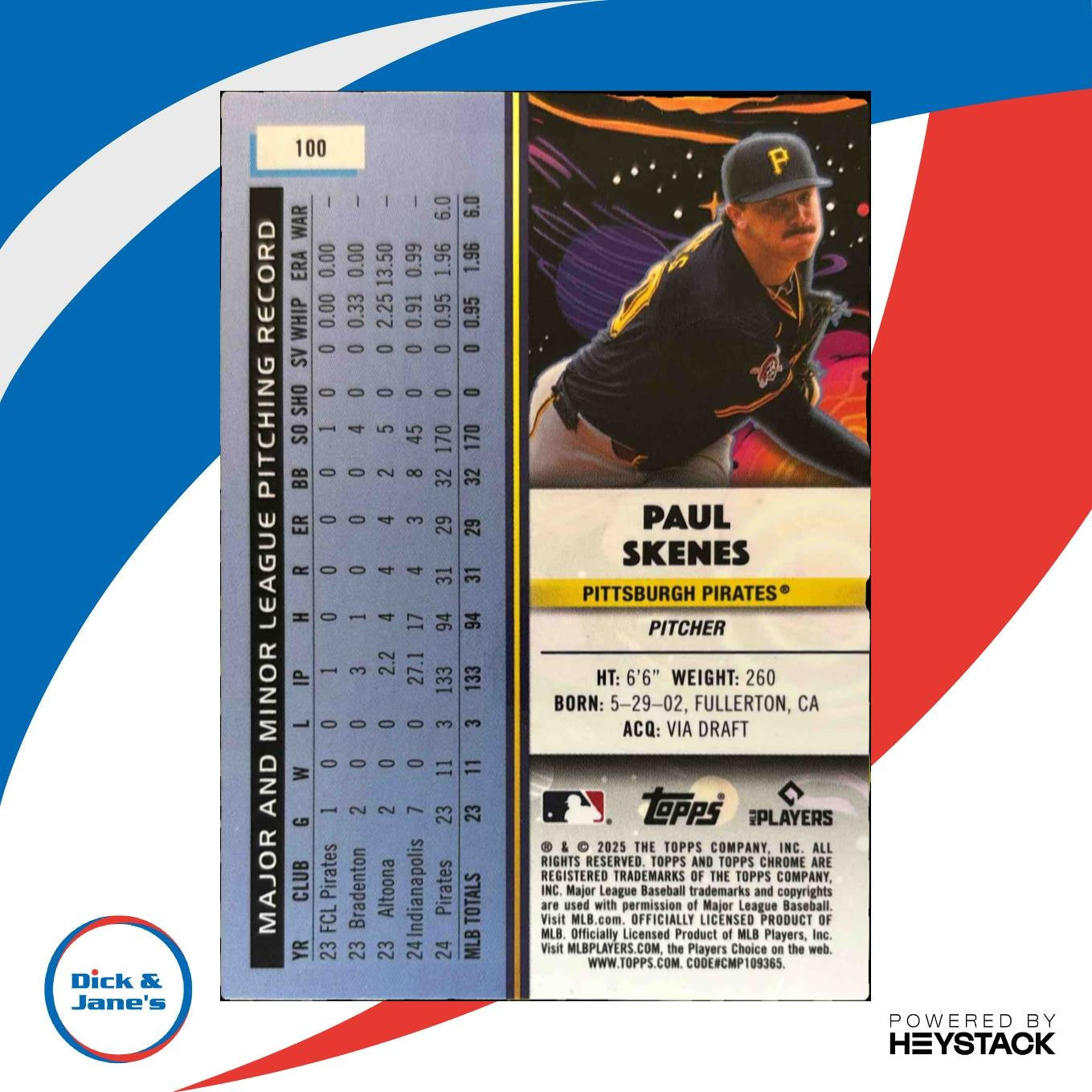 2025 Topps Cosmic Chrome Paul Skenes Purple Nebula Refractor 64/150 #100 Pirates - Sports Cards