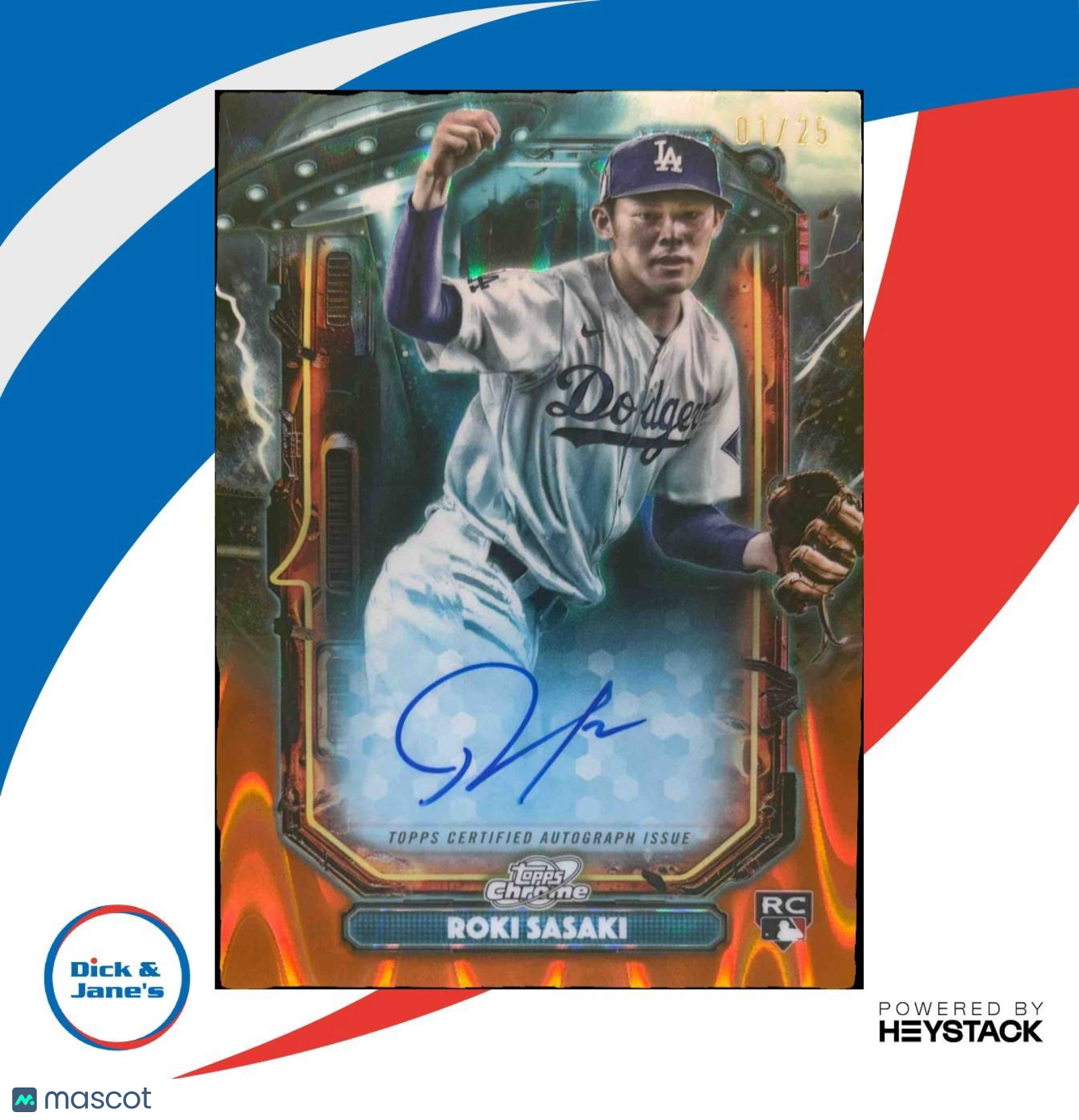 2025 Topps Cosmic Chrome Roki Sasaki Extraterrestrial Talent Auto Orange 1/25 RC - Sports Cards