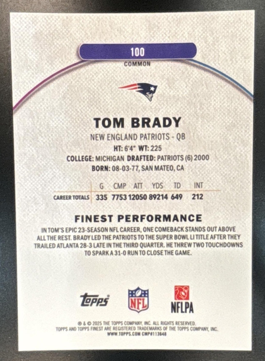 2025 Topps Finest #100 Tom Brady Purple X-Fractor 70/150 New England Patriots - Sports Cards