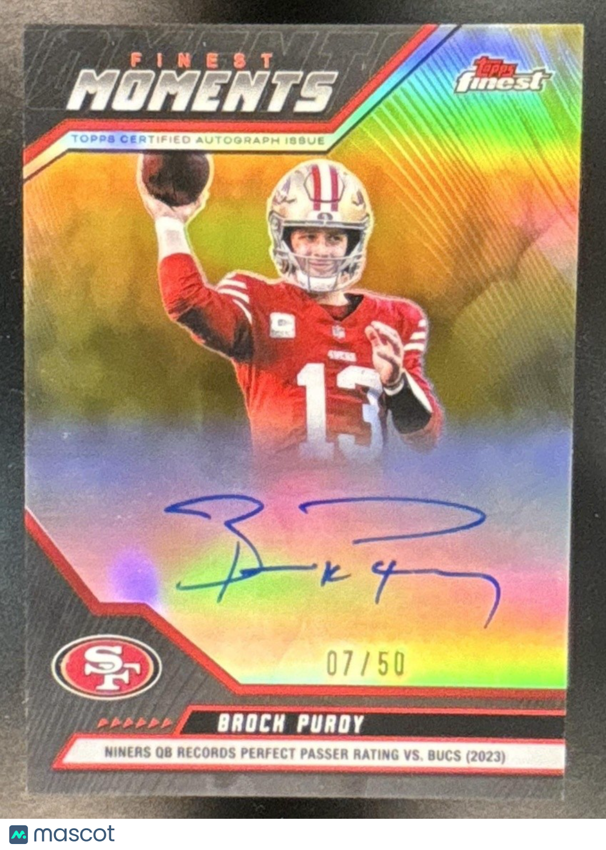 2025 Topps Finest Brock Purdy Moments Auto Gold /50 #FMA-BP San Francisco 49ers - Sports Cards