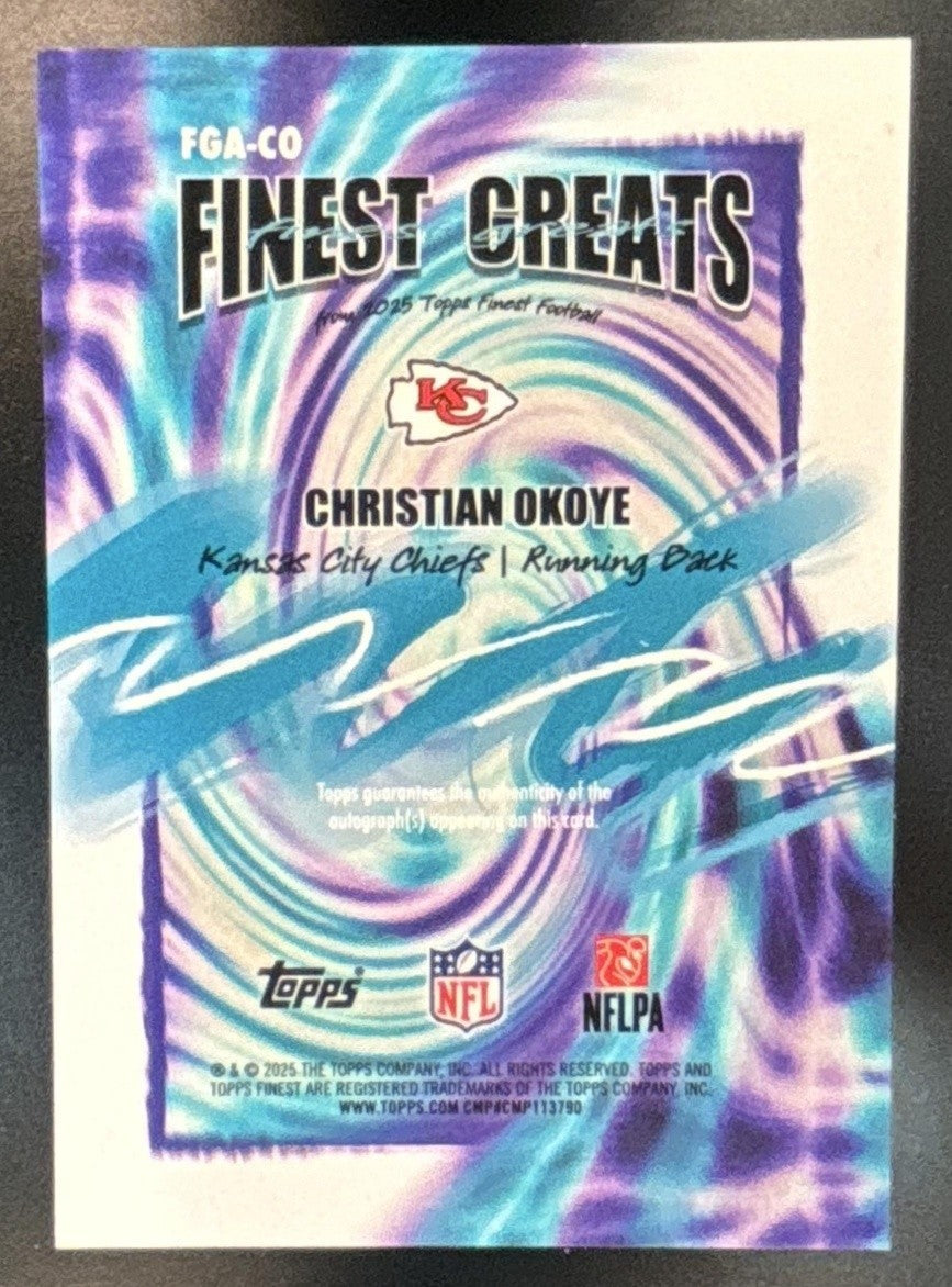 2025 Topps Finest Christian Okoye Greats Auto Orange Geometric /25 Chiefs - Sports Cards