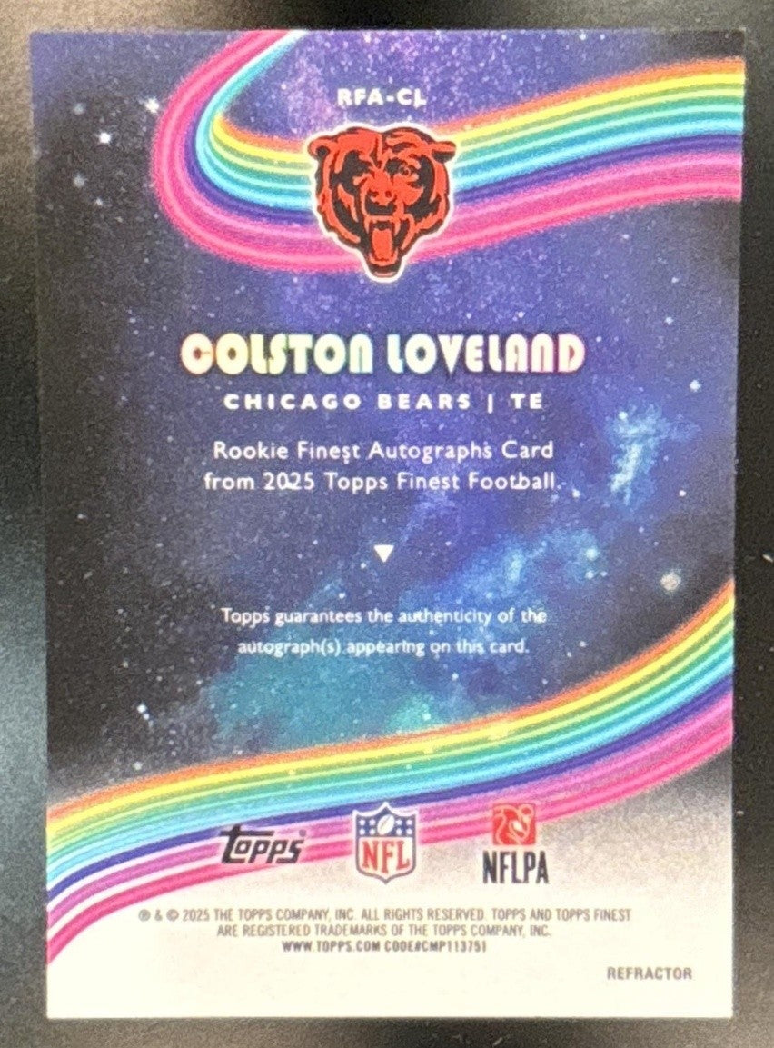 2025 Topps Finest Colston Loveland Rookie Auto #RFA-CL RC Chicago Bears - Sports Cards