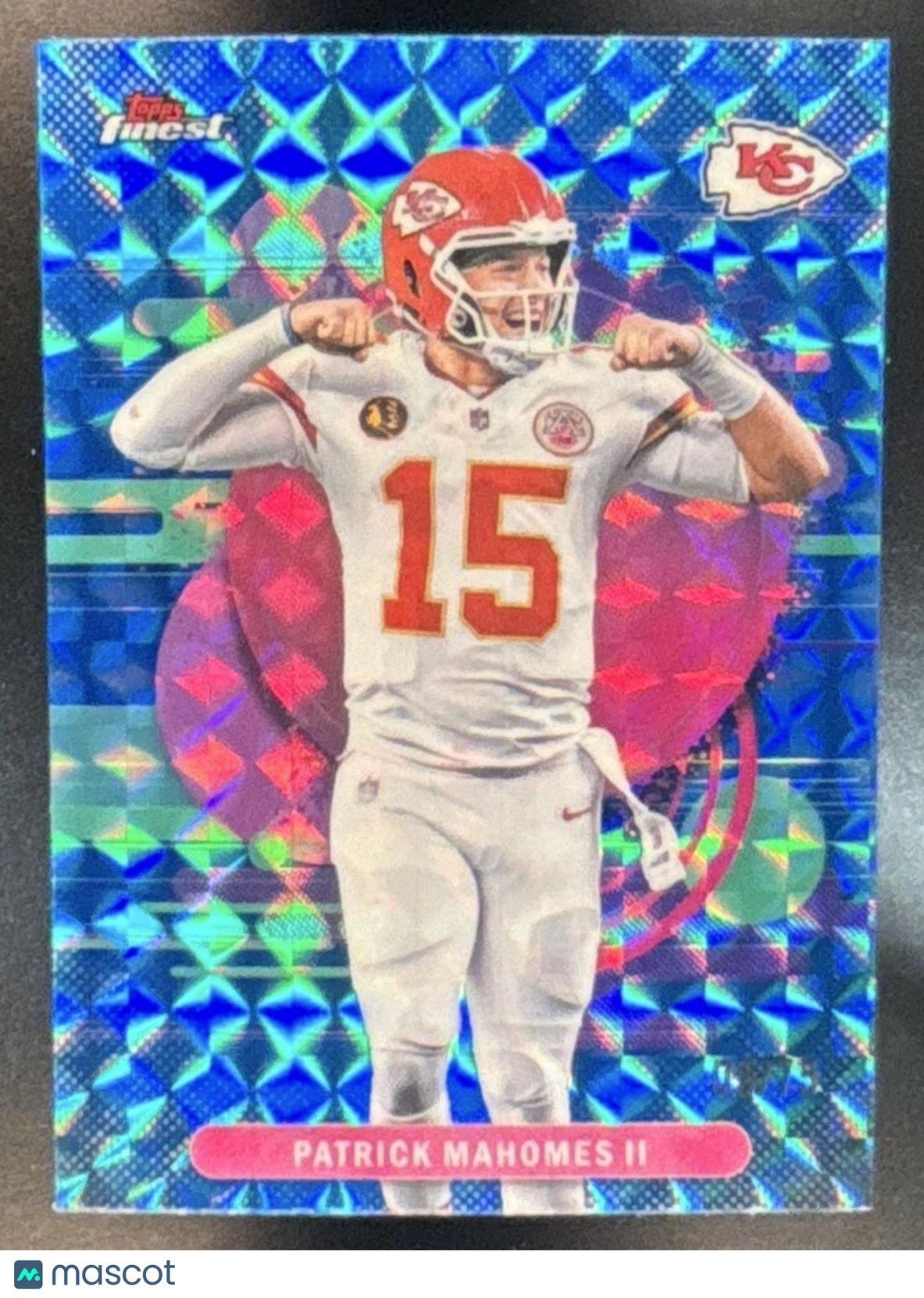 2025 Topps Finest Patrick Mahomes II Blue Geometric /75 #136 Kansas City Chiefs - Sports Cards