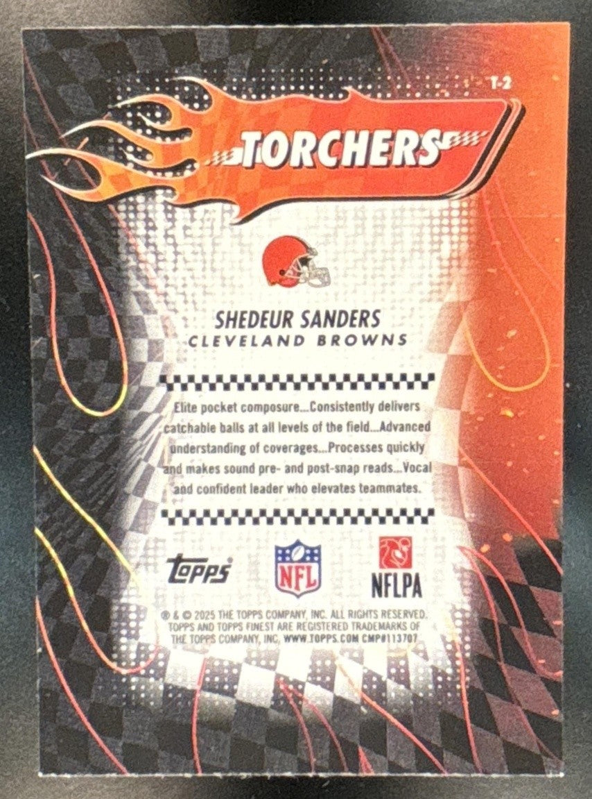 2025 Topps Finest Shedeur Sanders Torchers Blue Refractor /99 Cleveland Browns - Sports Cards