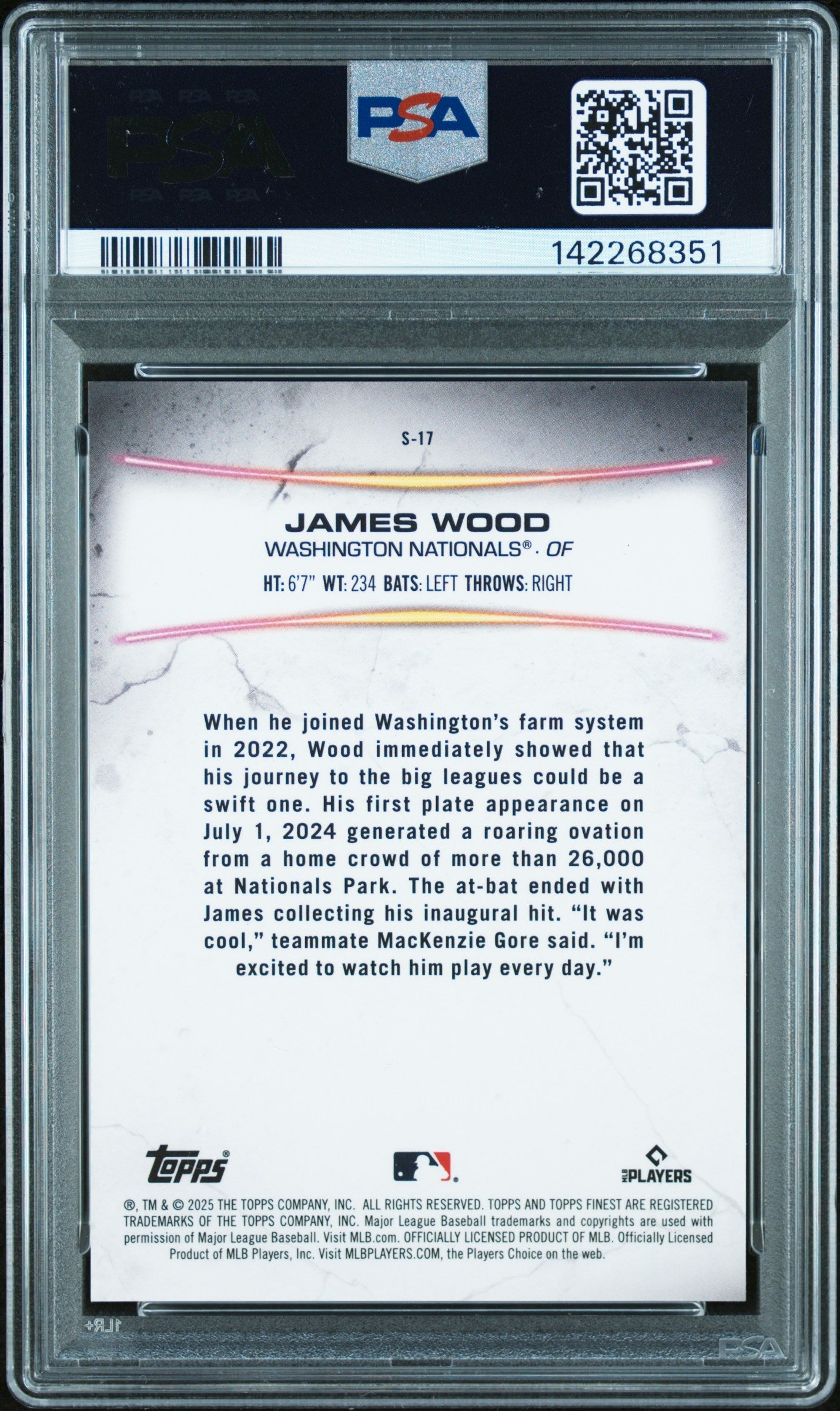 2025 Topps Finest Smashing Through James Wood #S17 PSA 10 - Graded Sports Cards